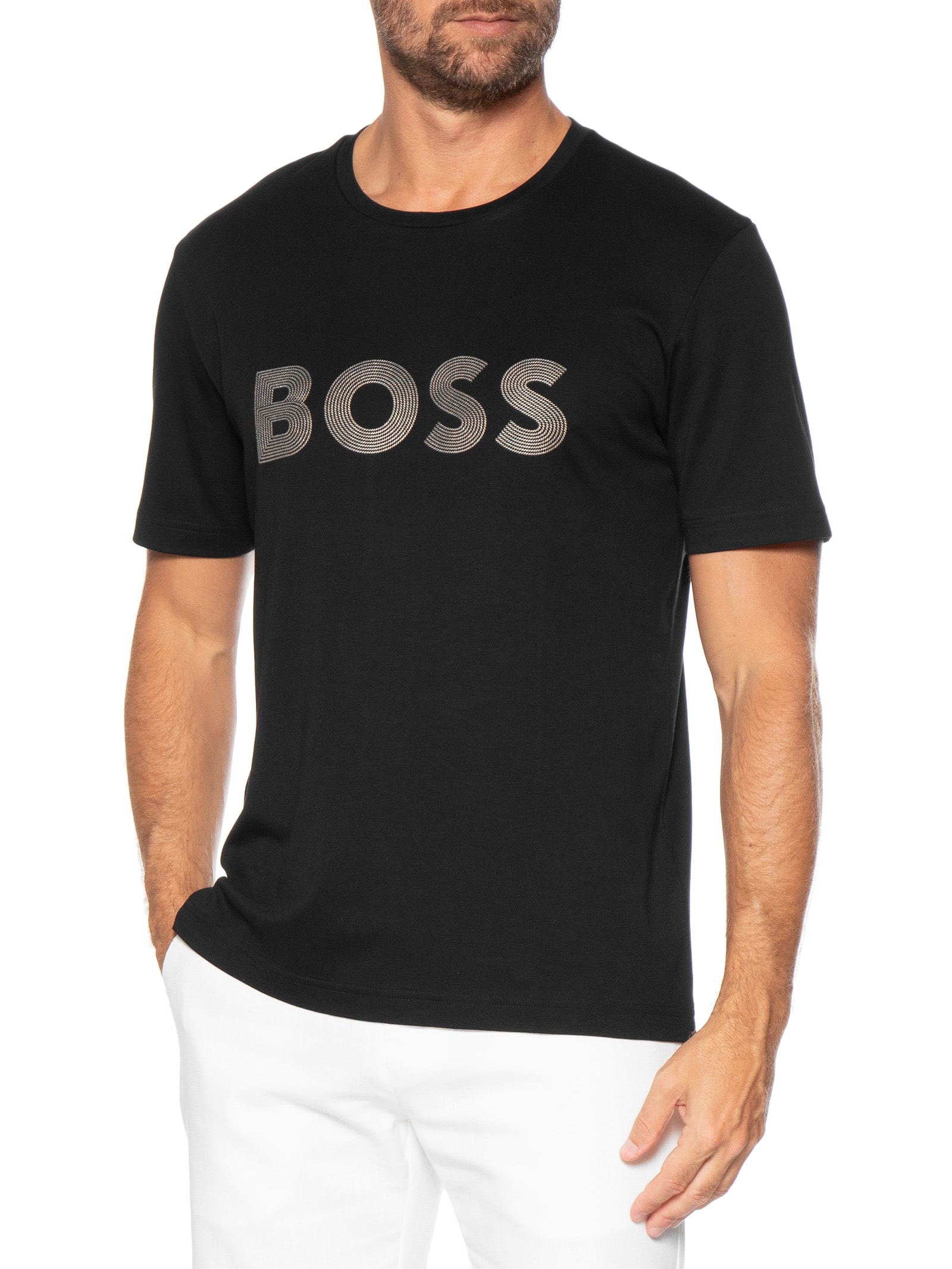 Camiseta Masculina Manga Curta Gola Careca Preto Boss