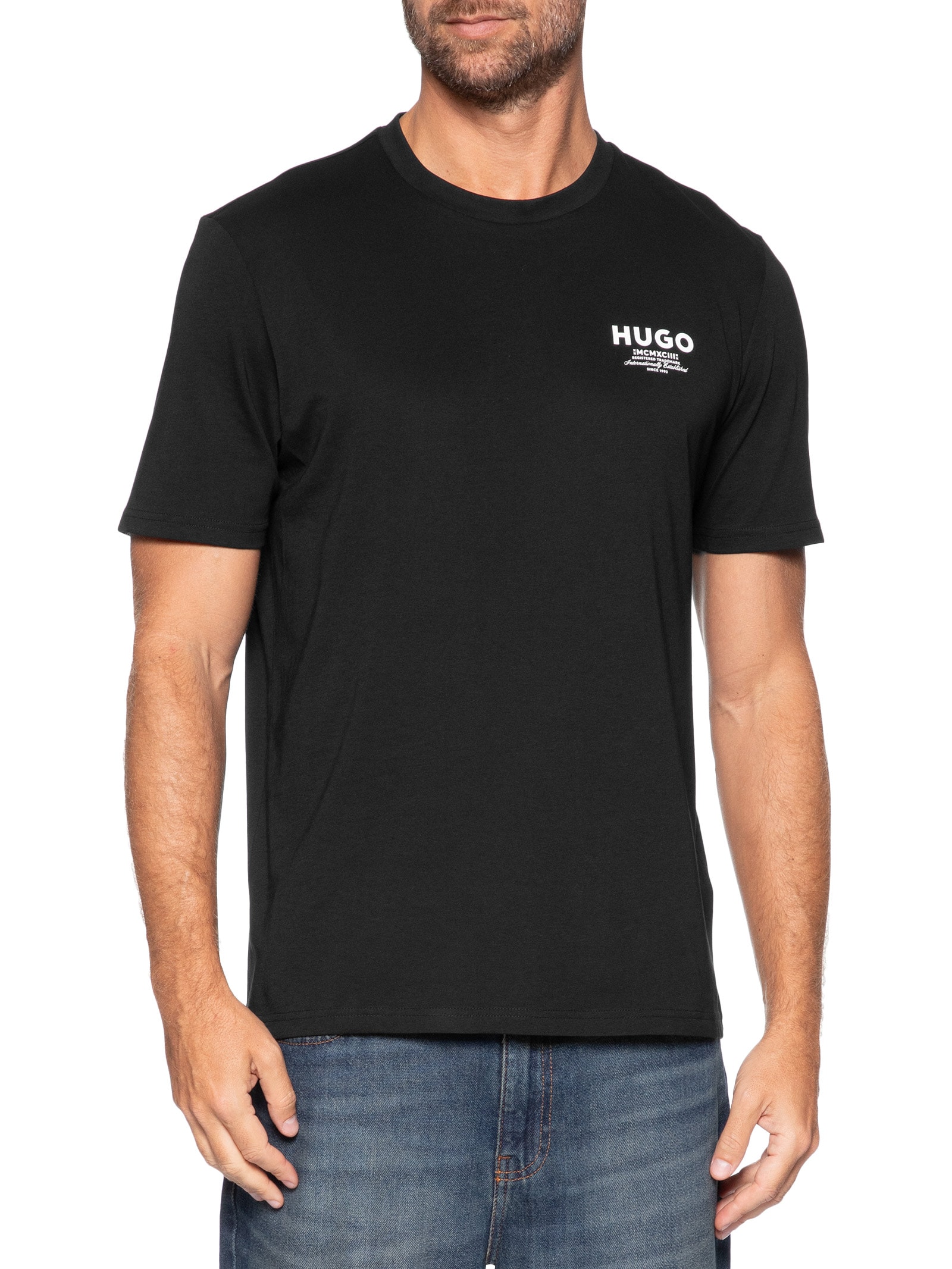 Camiseta Masculina Manga Curta Gola Careca Preto Hugo
