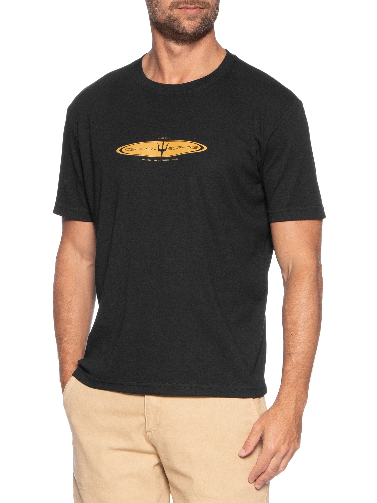 Camiseta Masculina Manga Curta Gola Careca Realm Over Preto Osklen