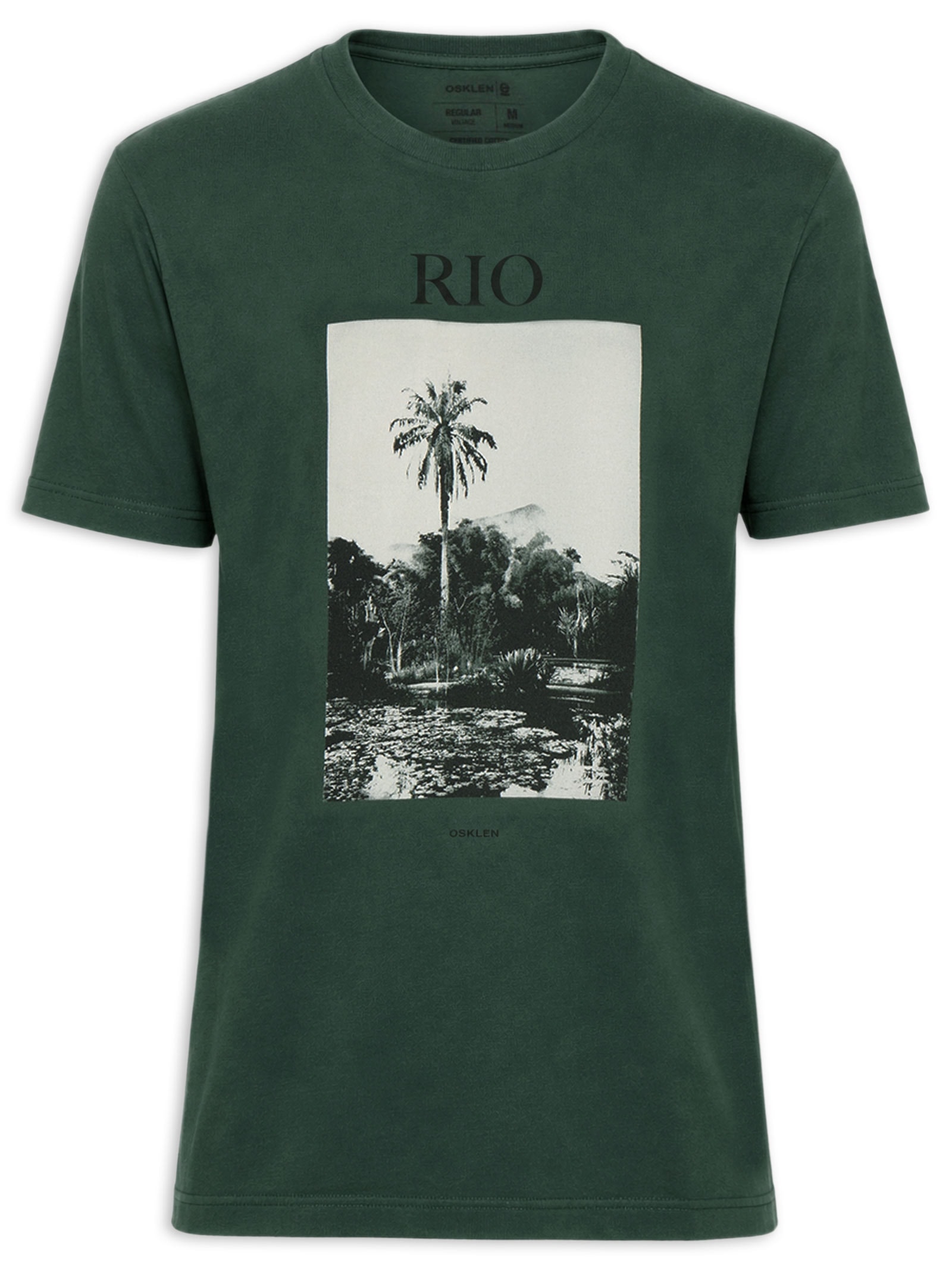 Camiseta Masculina Manga Curta Gola Careca Regular Vintage Rio Book Verde Osklen