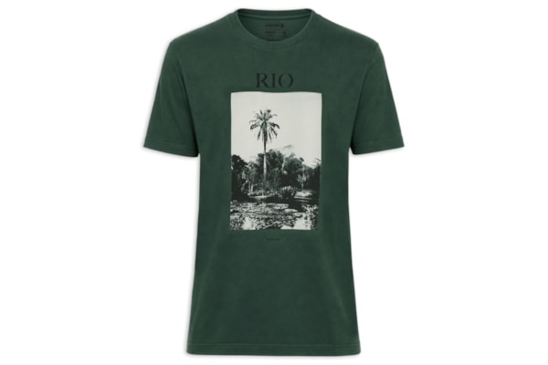 Camiseta Masculina Manga Curta Gola Careca Regular Vintage Rio Book - Verde