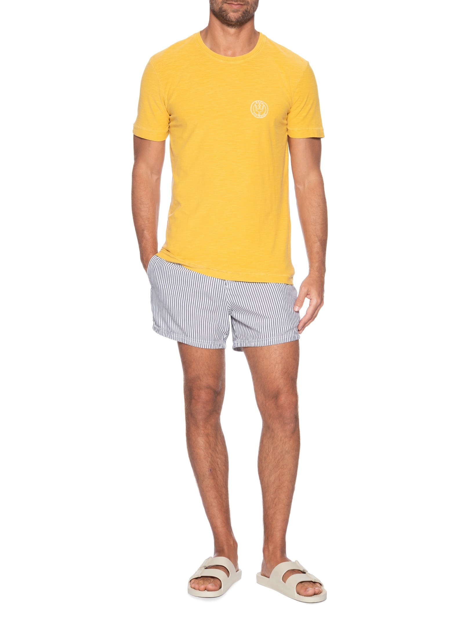 Camiseta Masculina Manga Curta Gola Careca Rough Arp Handmade Slim Amarelo Osklen