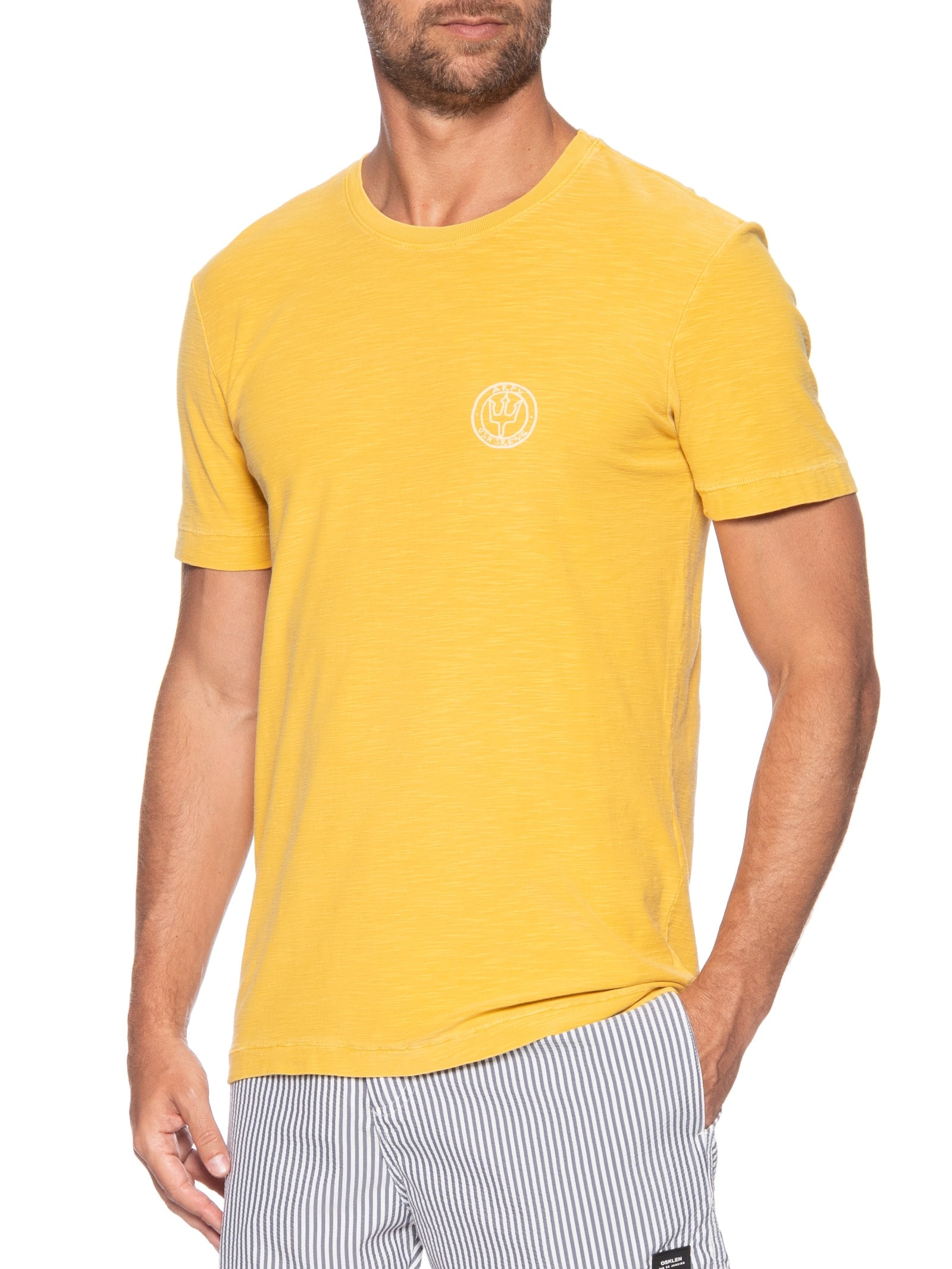 Camiseta Masculina Manga Curta Gola Careca Rough Arp Handmade Slim Amarelo Osklen