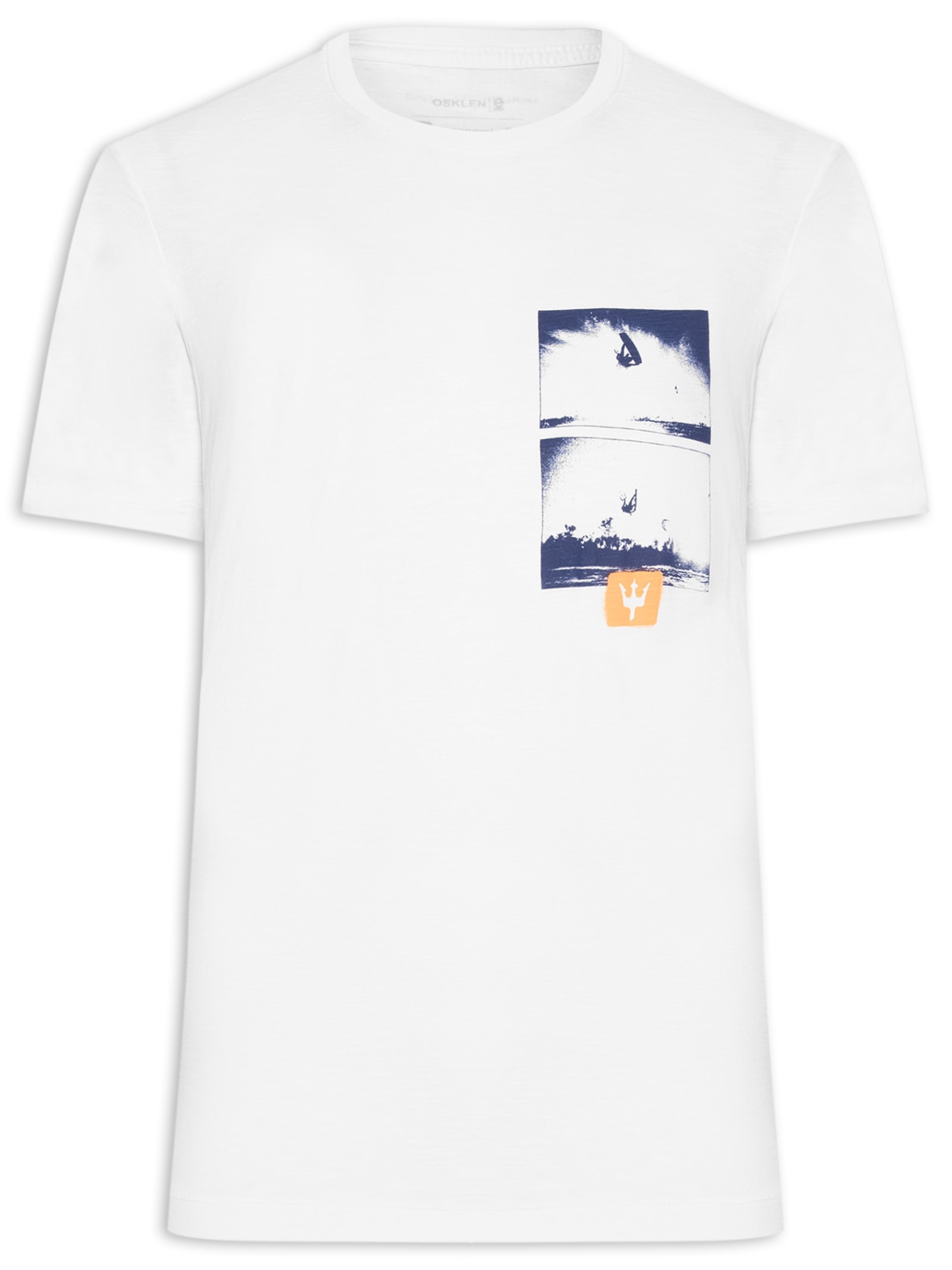 Camiseta Masculina Manga Curta Gola Careca Rough Kite Shots Slim Branco Osklen