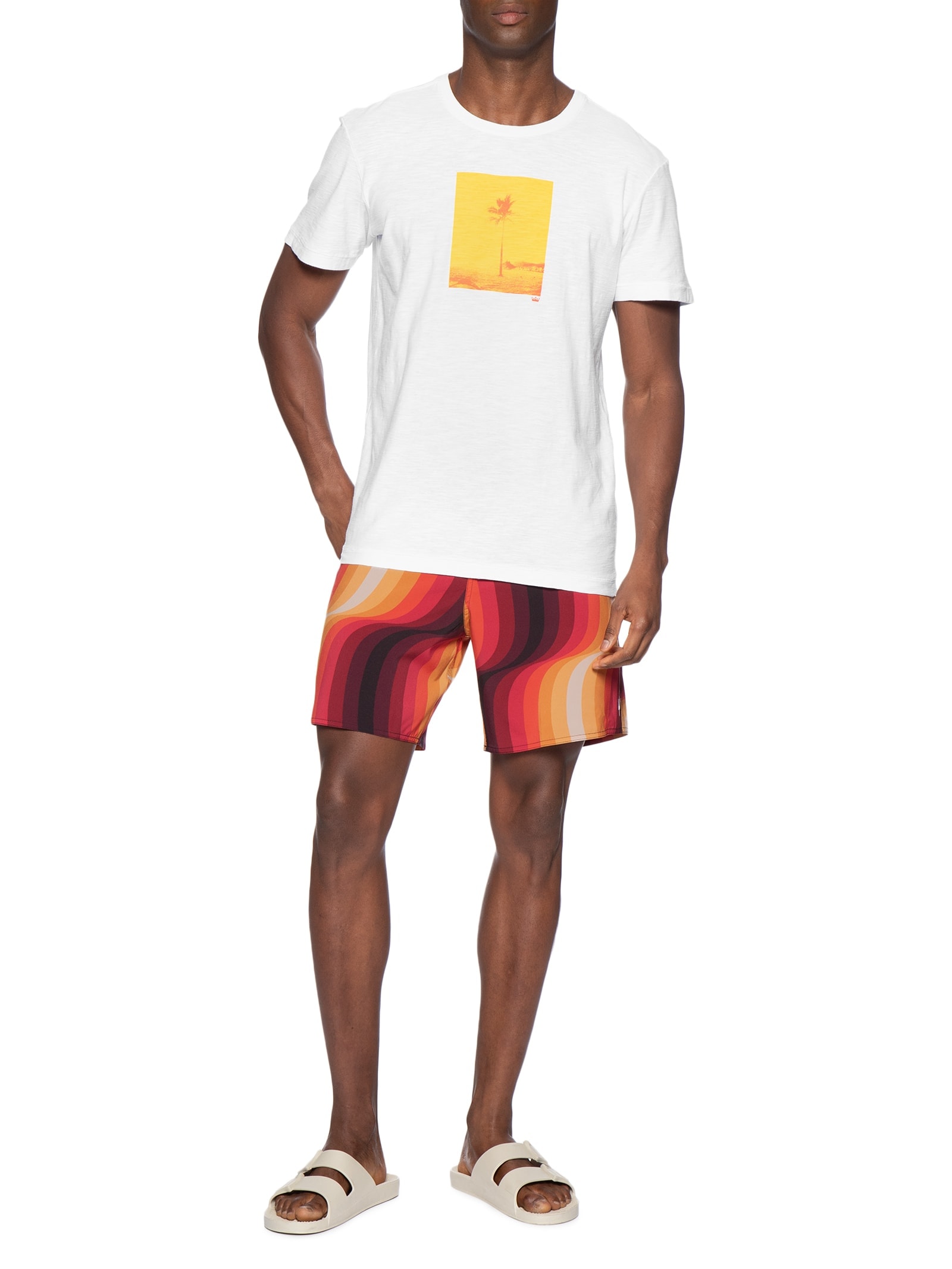 Camiseta Masculina Manga Curta Gola Careca Rough Rio Postcard Slim Branco Osklen