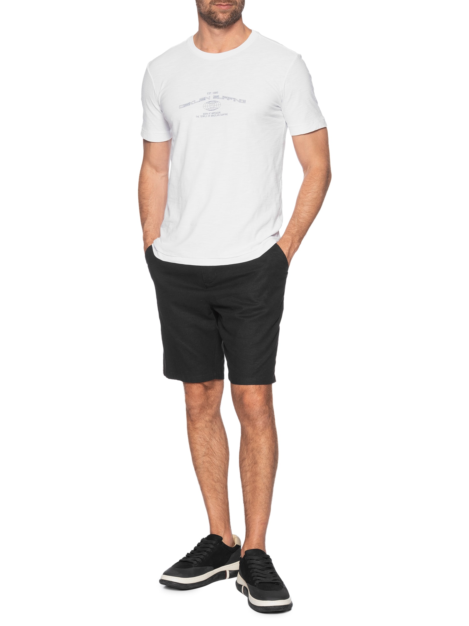 Camiseta Masculina Manga Curta Gola Careca Rough Surfing Tag Full Branco Osklen