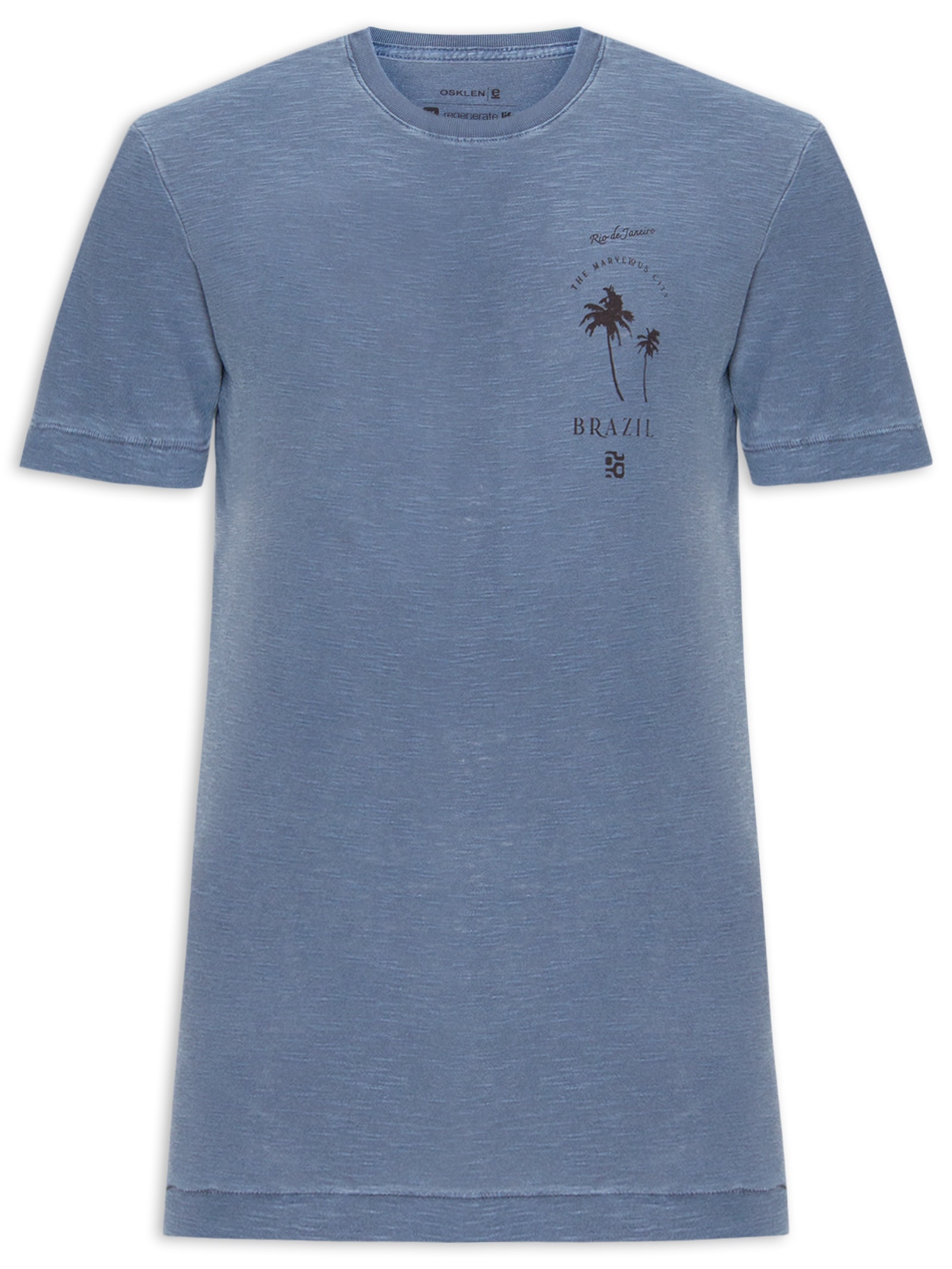 Camiseta Masculina Manga Curta Gola Careca Rough The City Slim Azul Osklen