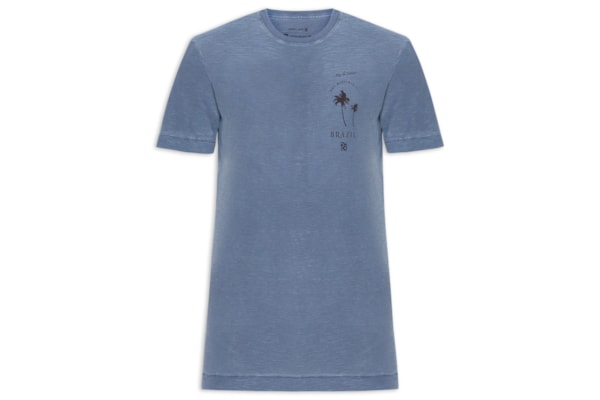 Camiseta Masculina Manga Curta Gola Careca Rough The City Slim - Azul