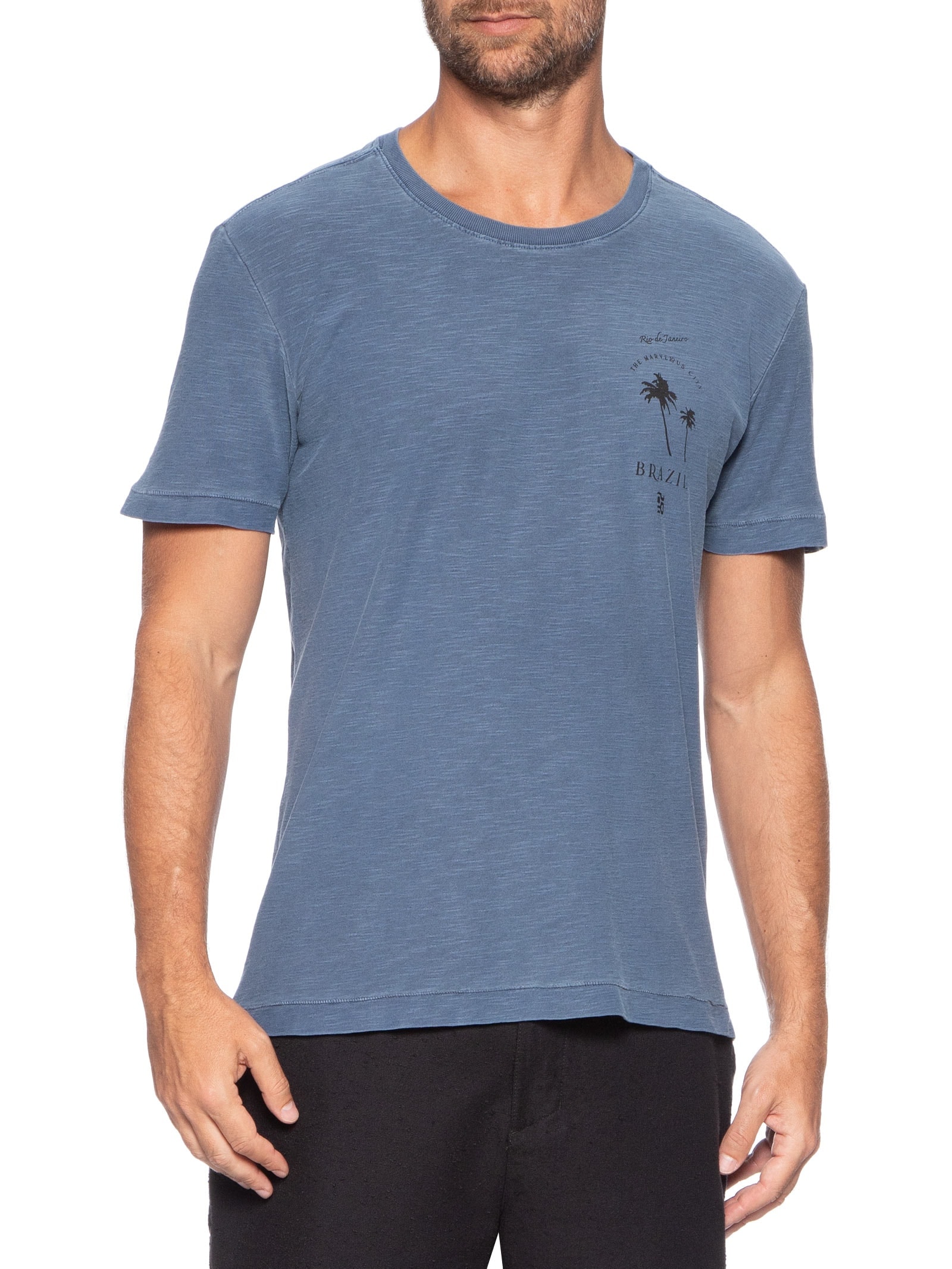 Camiseta Masculina Manga Curta Gola Careca Rough The City Slim Azul Osklen