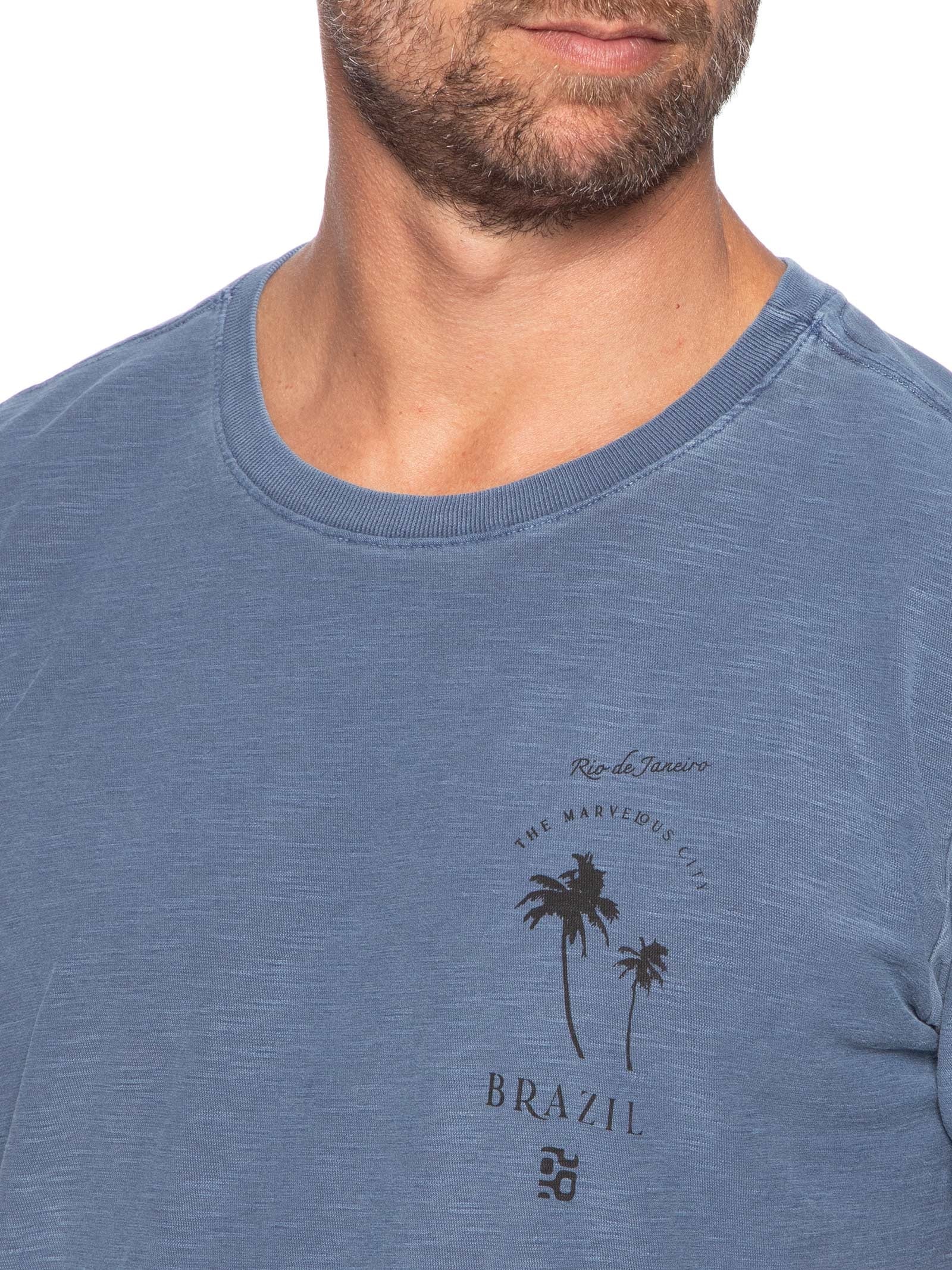 Camiseta Masculina Manga Curta Gola Careca Rough The City Slim Azul Osklen