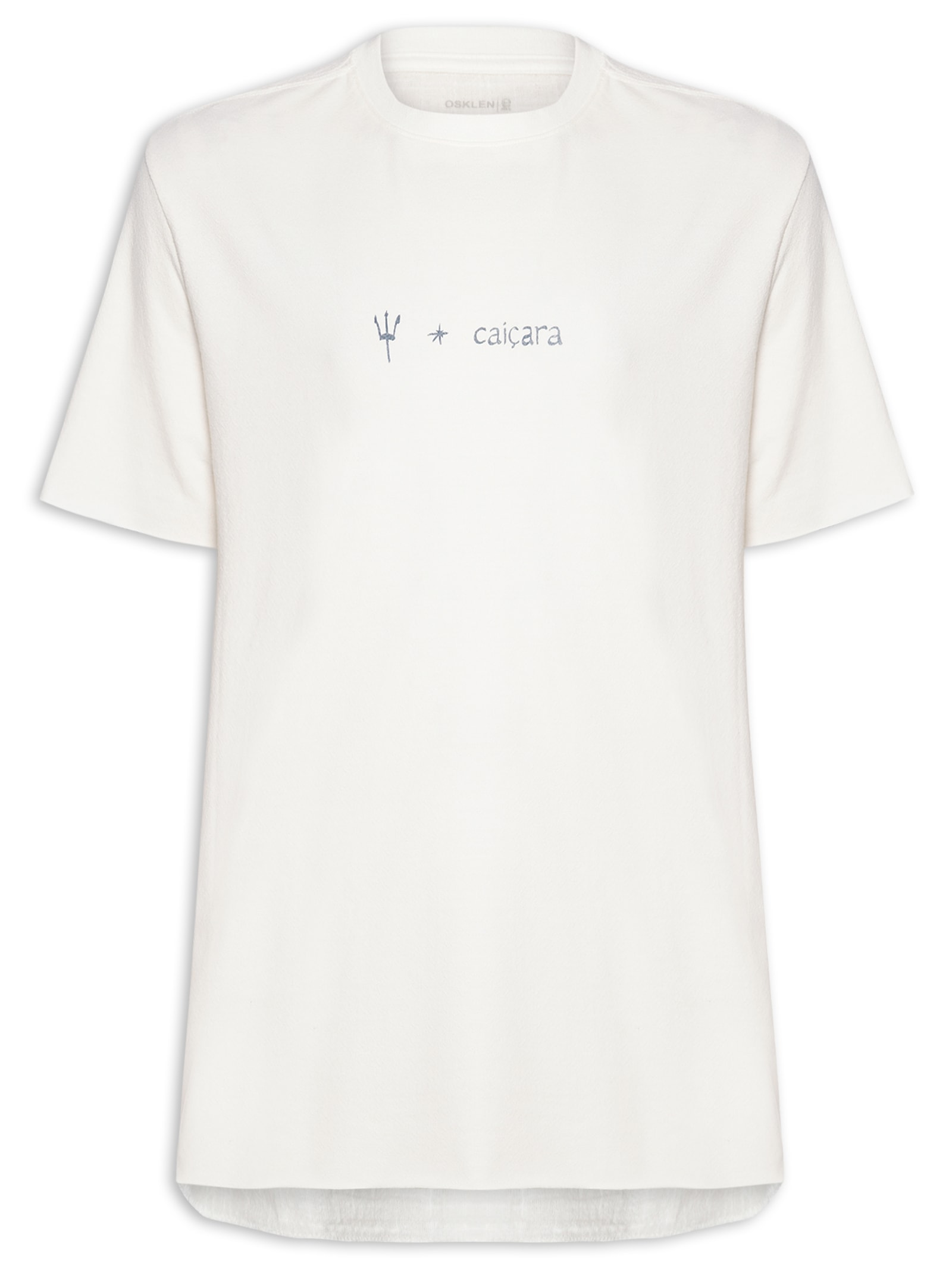 Camiseta Masculina Manga Curta Gola Careca Rustic Tridente Caiçara  Branco Osklen