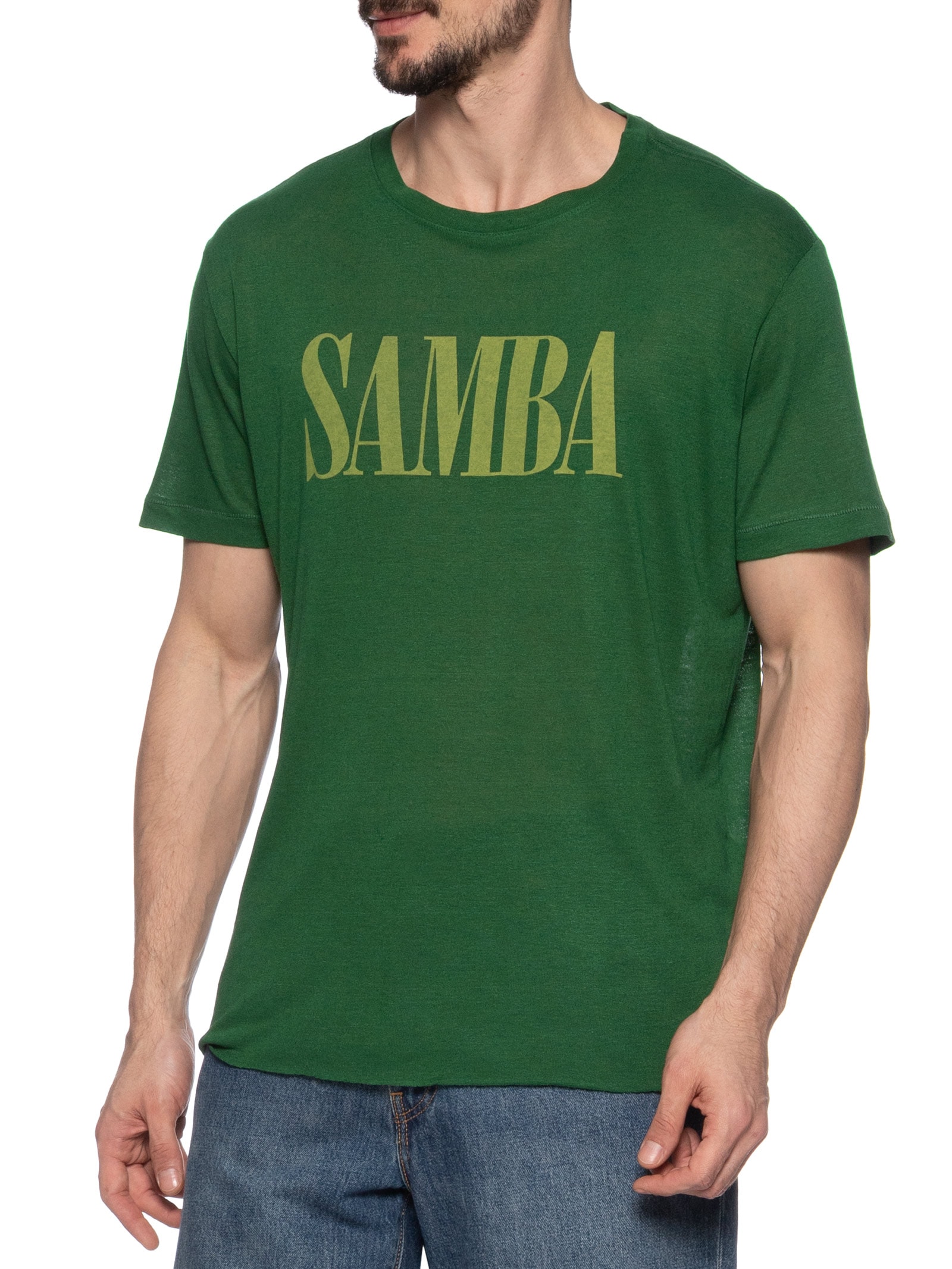 Camiseta Masculina Manga Curta Gola Careca Samba Light Linen Verde Osklen