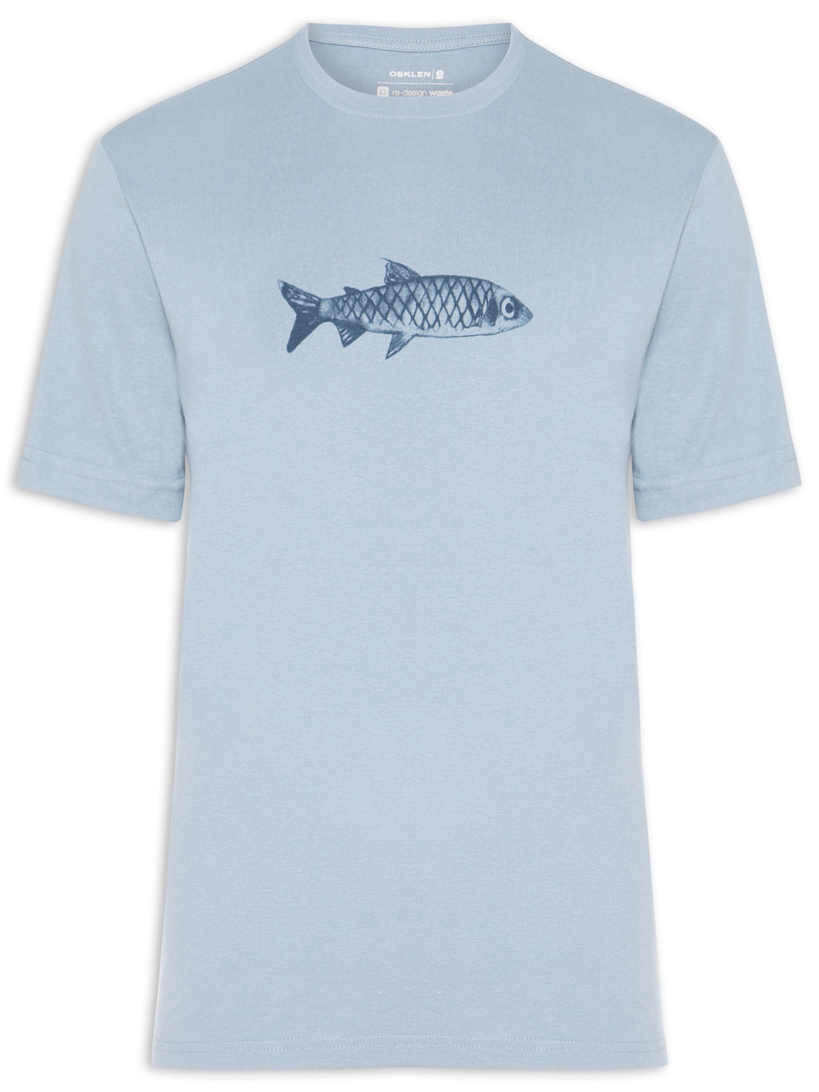 Camiseta Masculina Manga Curta Gola Careca Sardinha Over Azul Osklen
