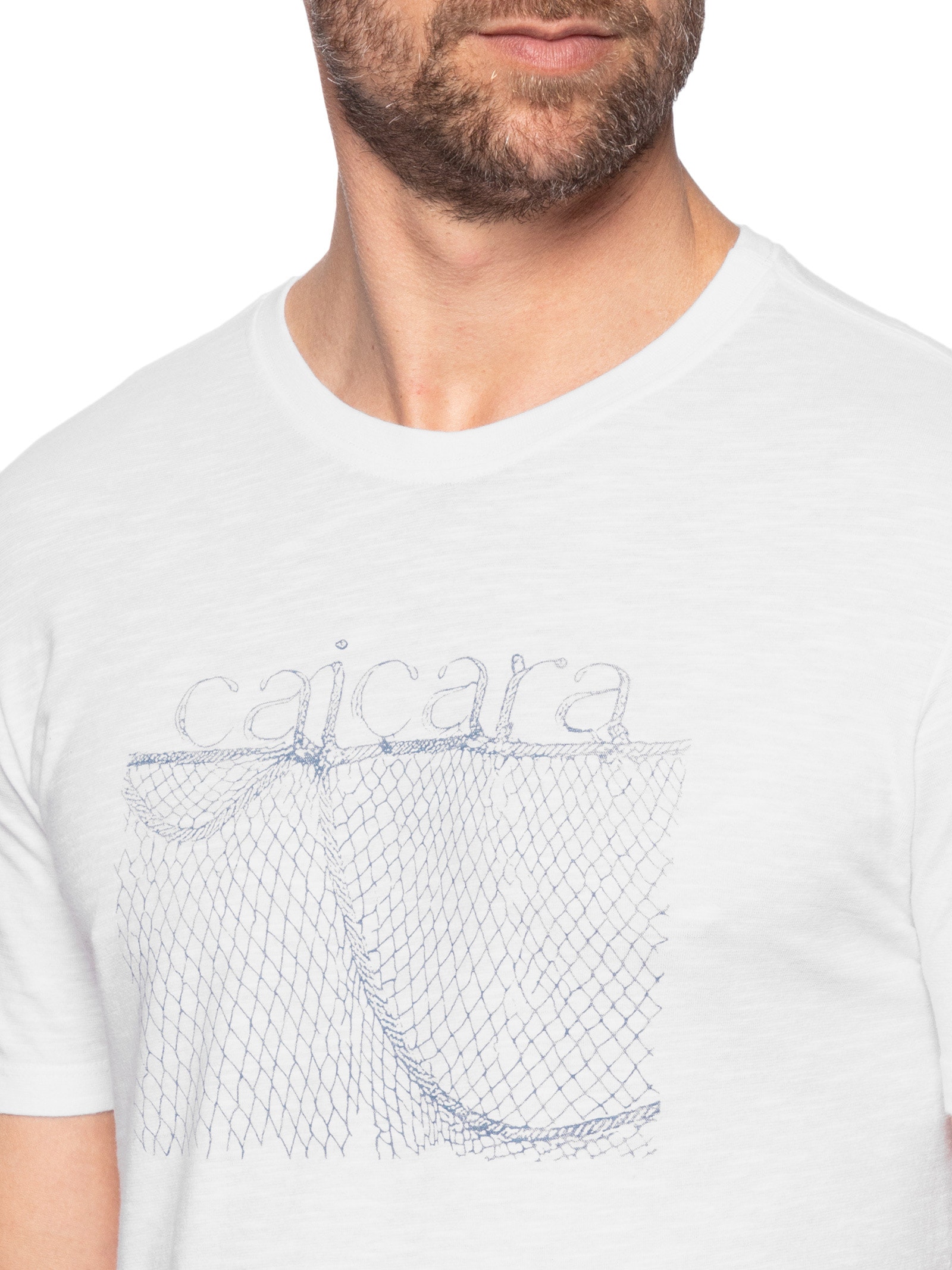 Camiseta Masculina Manga Curta Gola Careca Slim Organic Caiçara Rede Branco Osklen