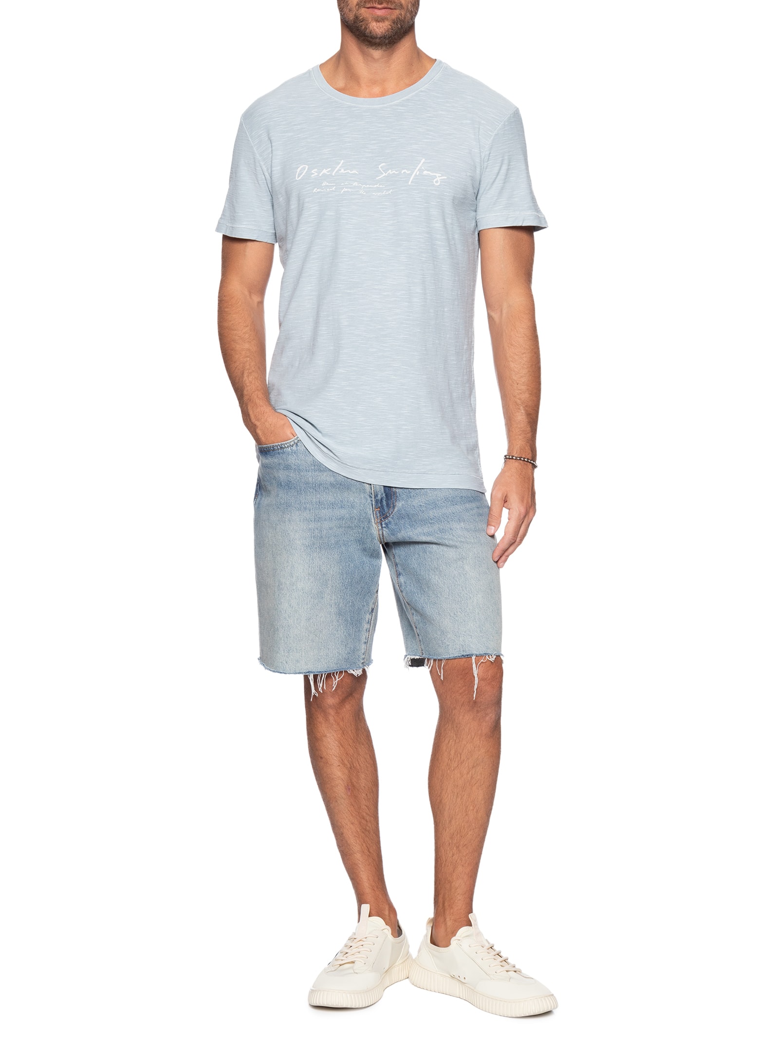 Camiseta Masculina Manga Curta Gola Careca Slim Rough Surfing Arpoador Slim -Azul Osklen