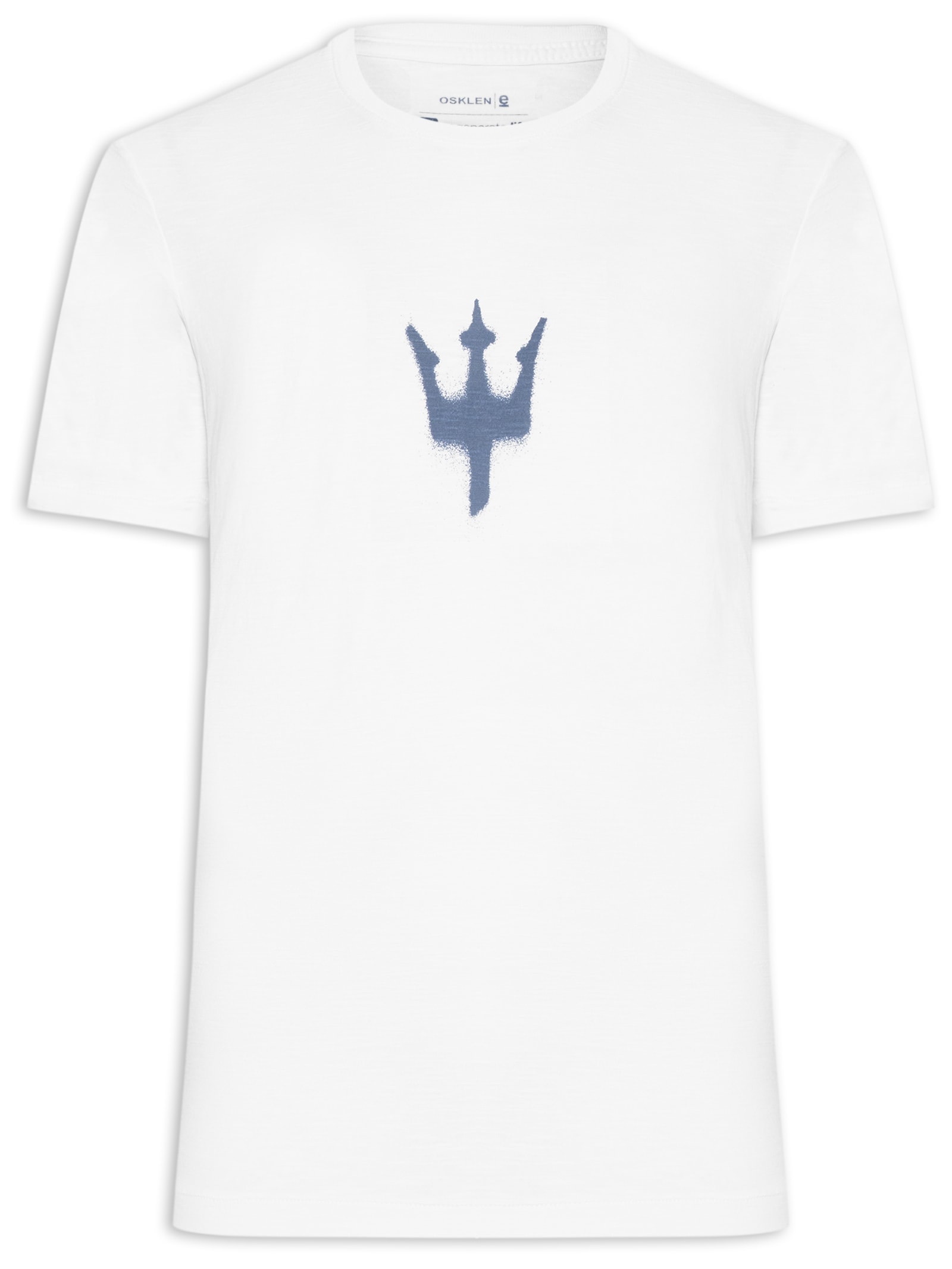 Camiseta Masculina Manga Curta Gola Careca Slim Rough Tridente Spray Branco Osklen