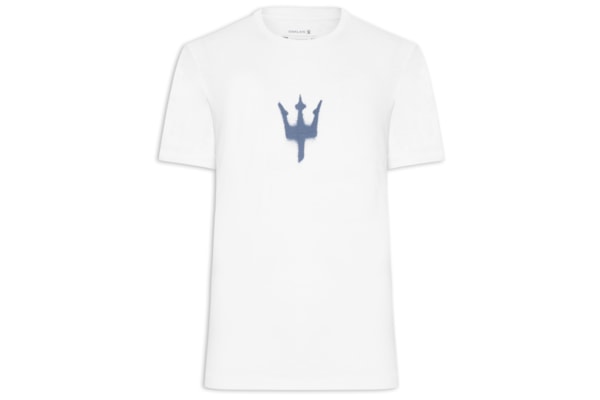 Camiseta Masculina Manga Curta Gola Careca Slim Rough Tridente Spray - Branco