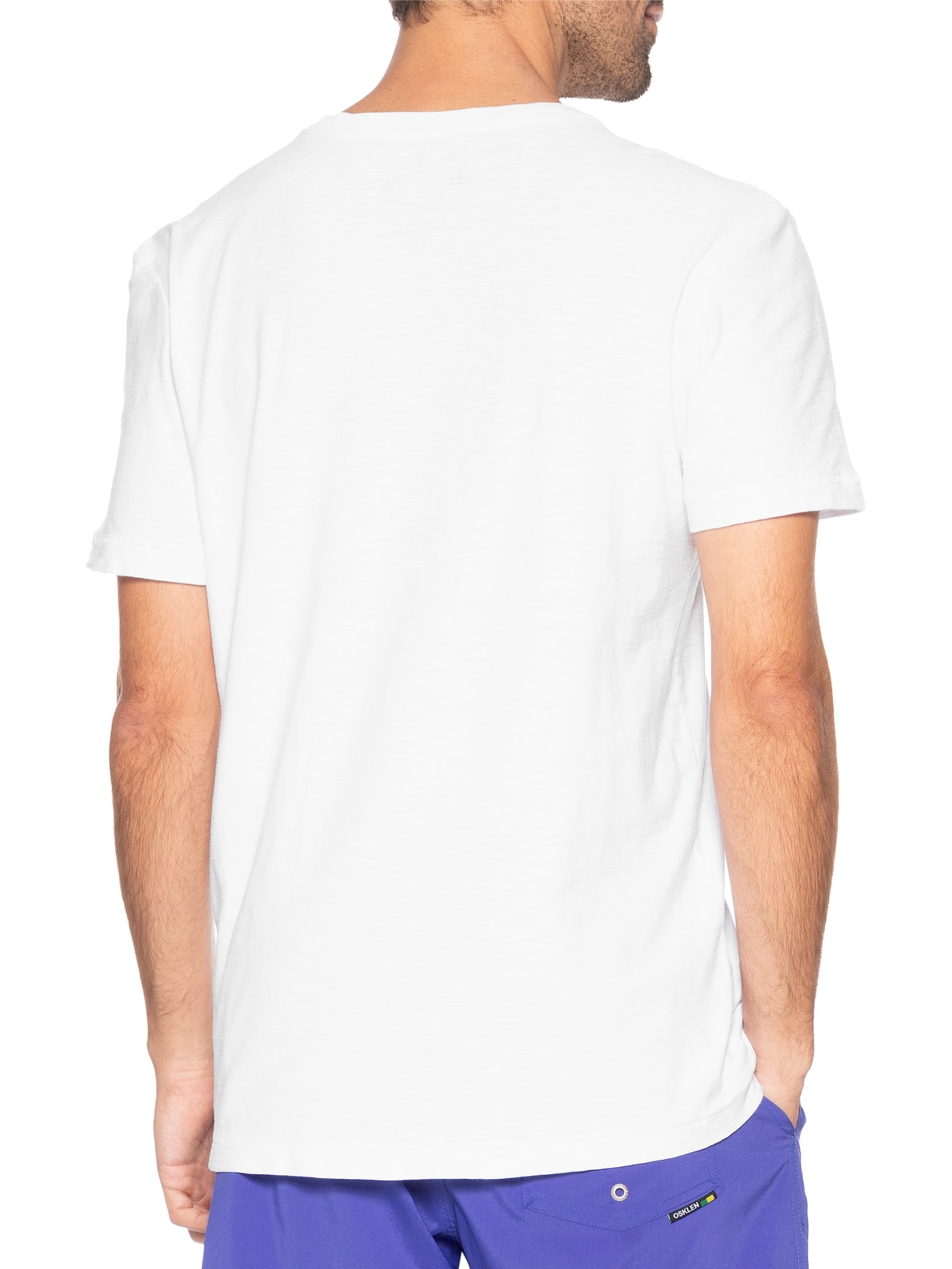 Camiseta Masculina Manga Curta Gola Careca Slim Rough Tridente Spray Branco Osklen