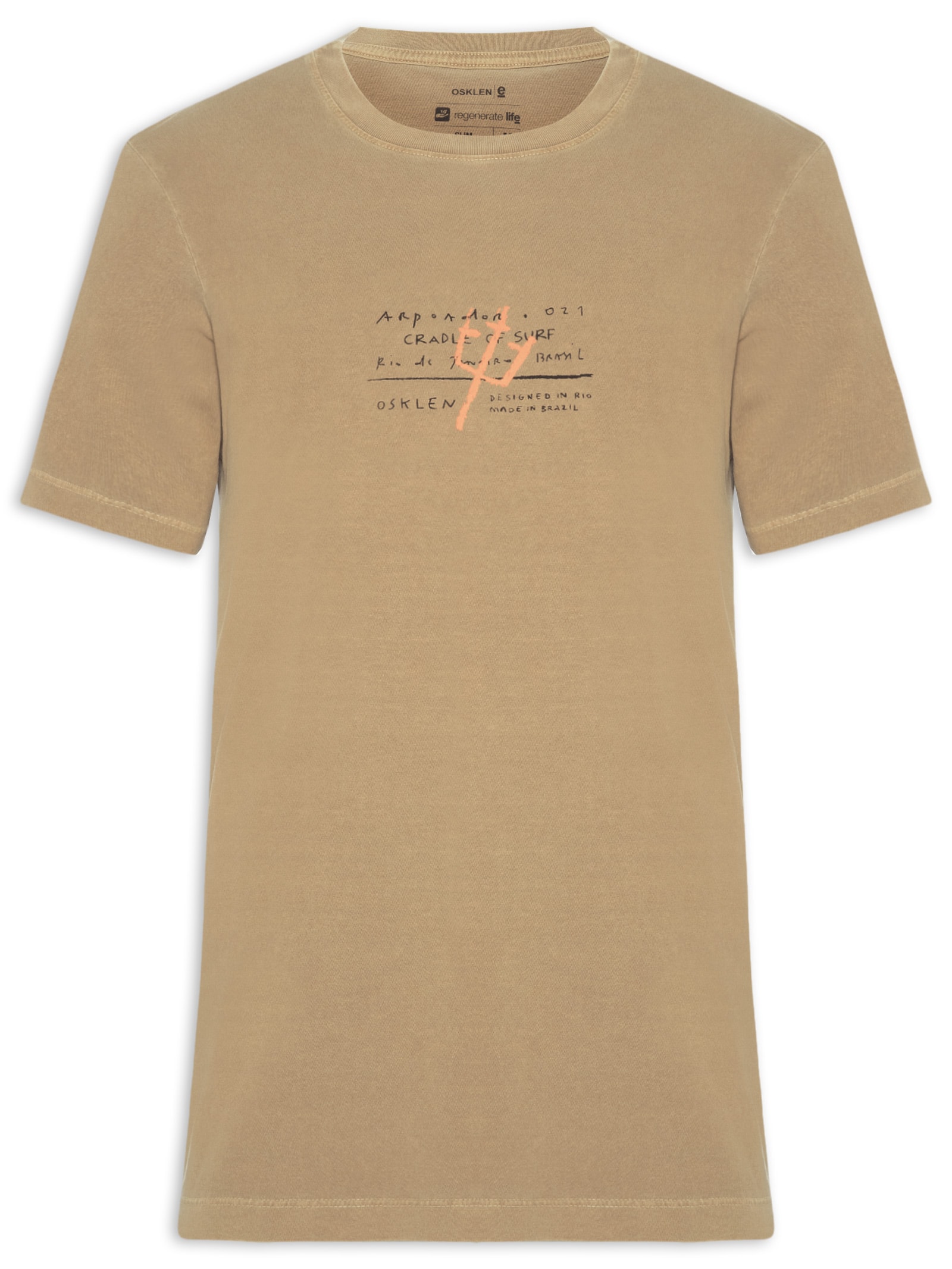 Camiseta Masculina Manga Curta Gola Careca Slim Stone Imperial Bege Osklen