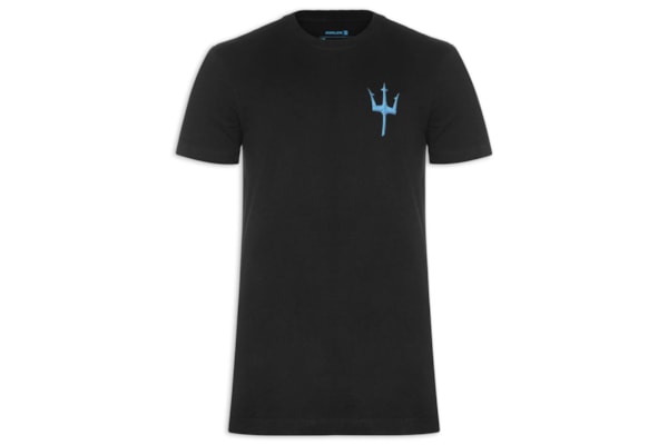 Camiseta Masculina Manga Curta Gola Careca Slim Tridente Madeira - Preto
