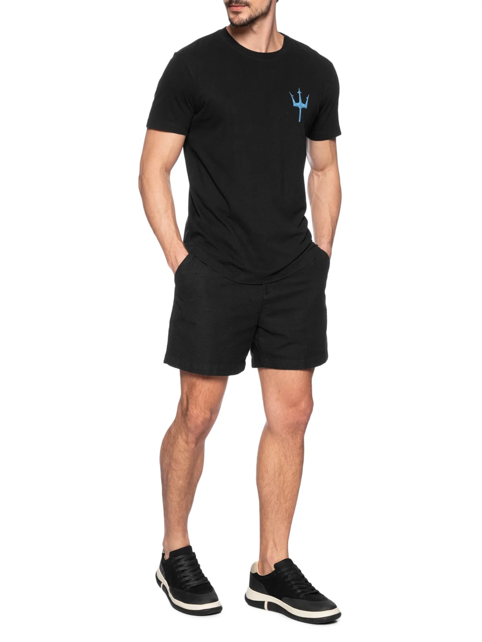 Camiseta Masculina Manga Curta Gola Careca Slim Tridente Madeira Preto Osklen
