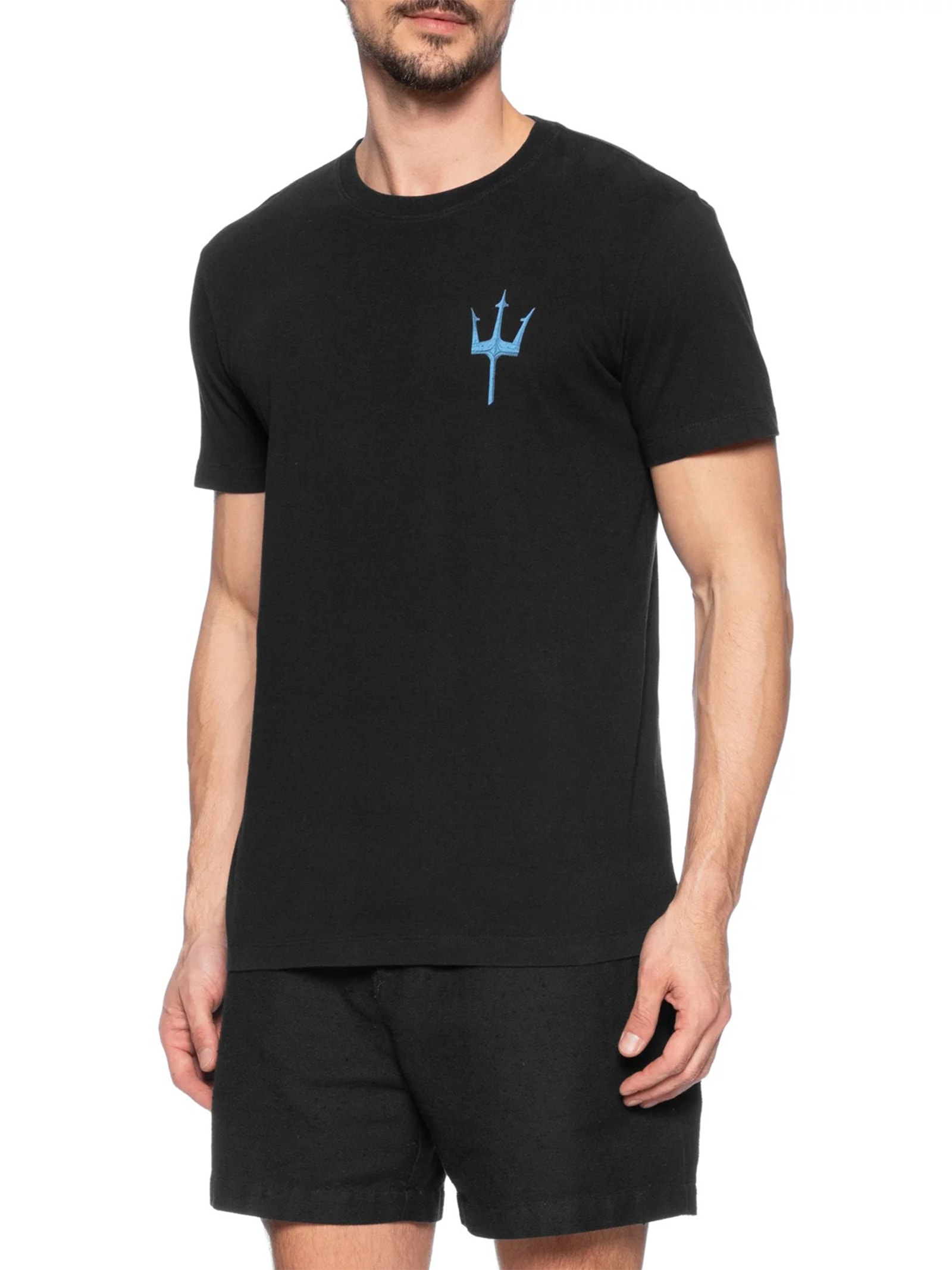 Camiseta Masculina Manga Curta Gola Careca Slim Tridente Madeira Preto Osklen