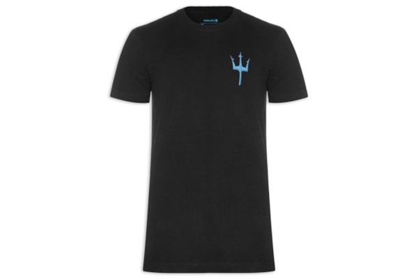 Camiseta Masculina Manga Curta Gola Careca Slim Tridente Madeira - Preto