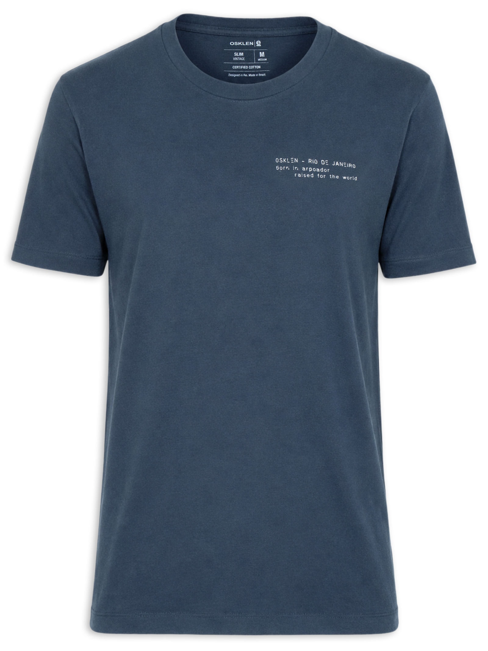 Camiseta Masculina Manga Curta Gola Careca Slim Vintage Azul Osklen