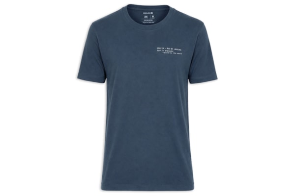 Camiseta Masculina Manga Curta Gola Careca Slim Vintage - Azul