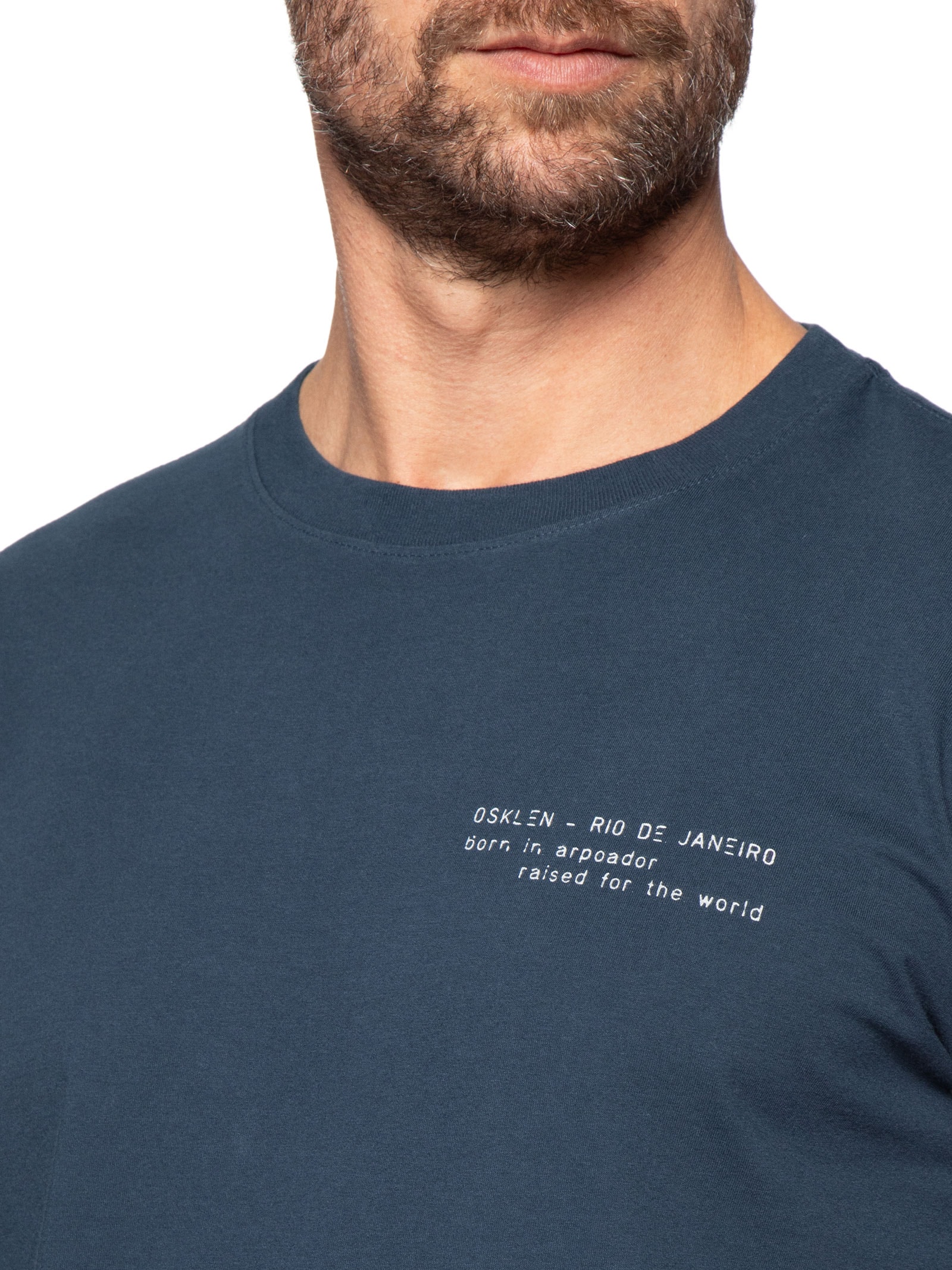 Camiseta Masculina Manga Curta Gola Careca Slim Vintage Azul Osklen
