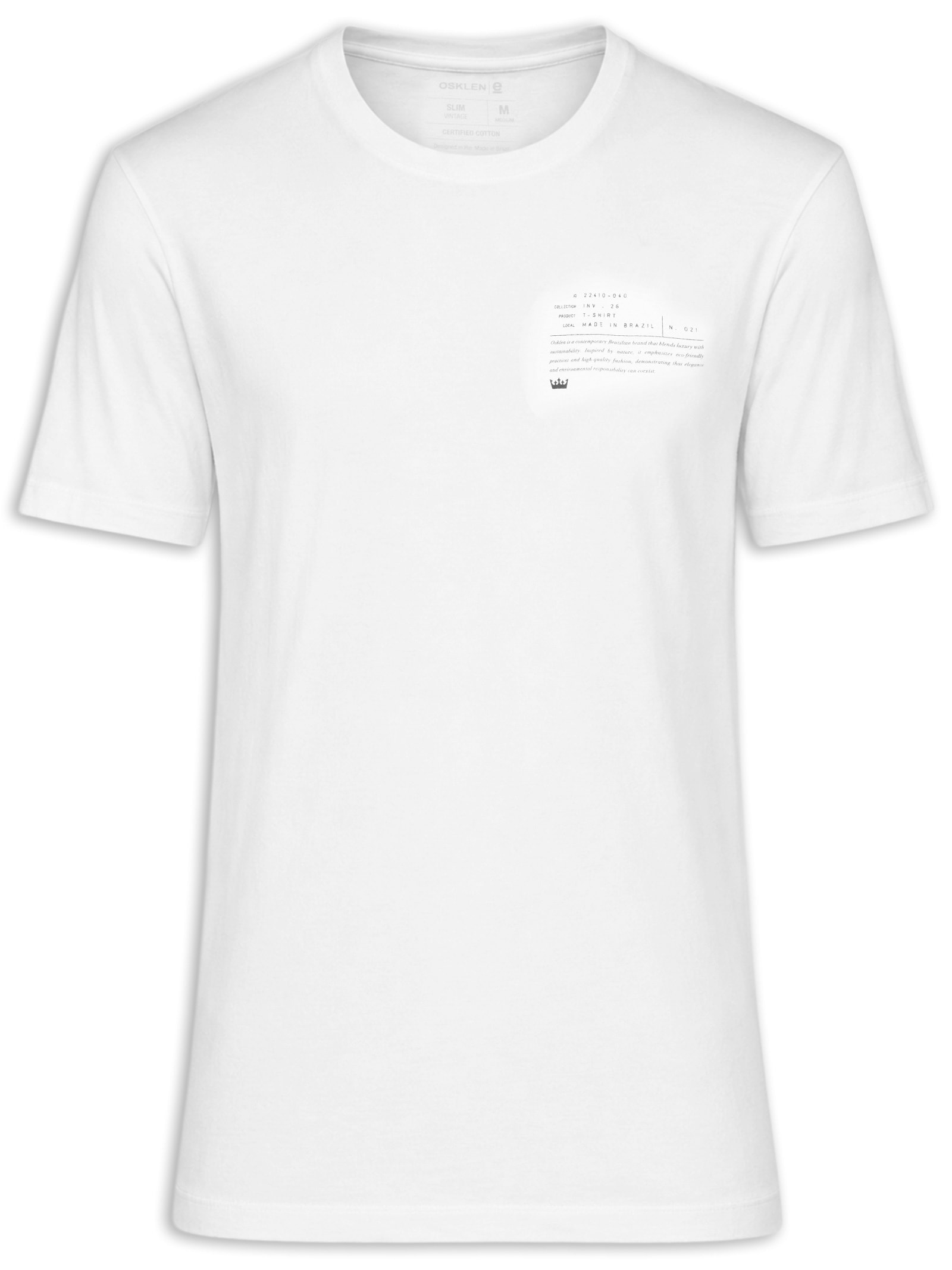 Camiseta Masculina manga Curta Gola Careca Slim Vintage Carimbo Laboratório Branco Osklen