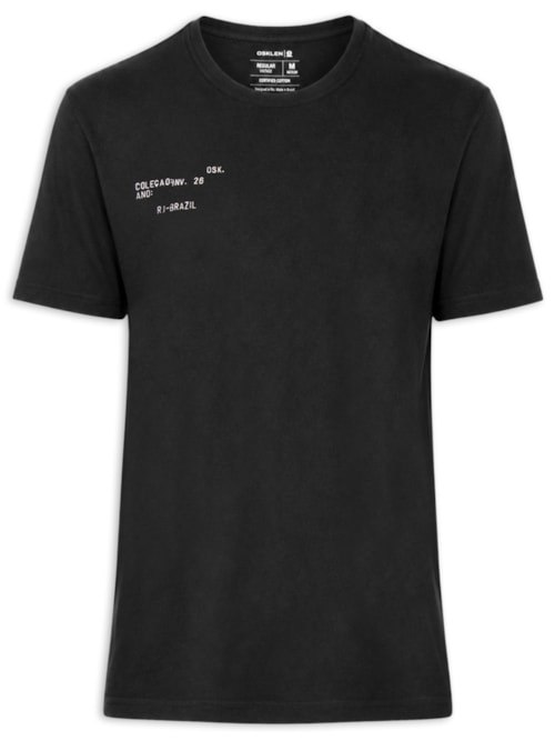 Camiseta Masculina Manga Curta Gola Careca Slim Vintage Carimbo – Preto