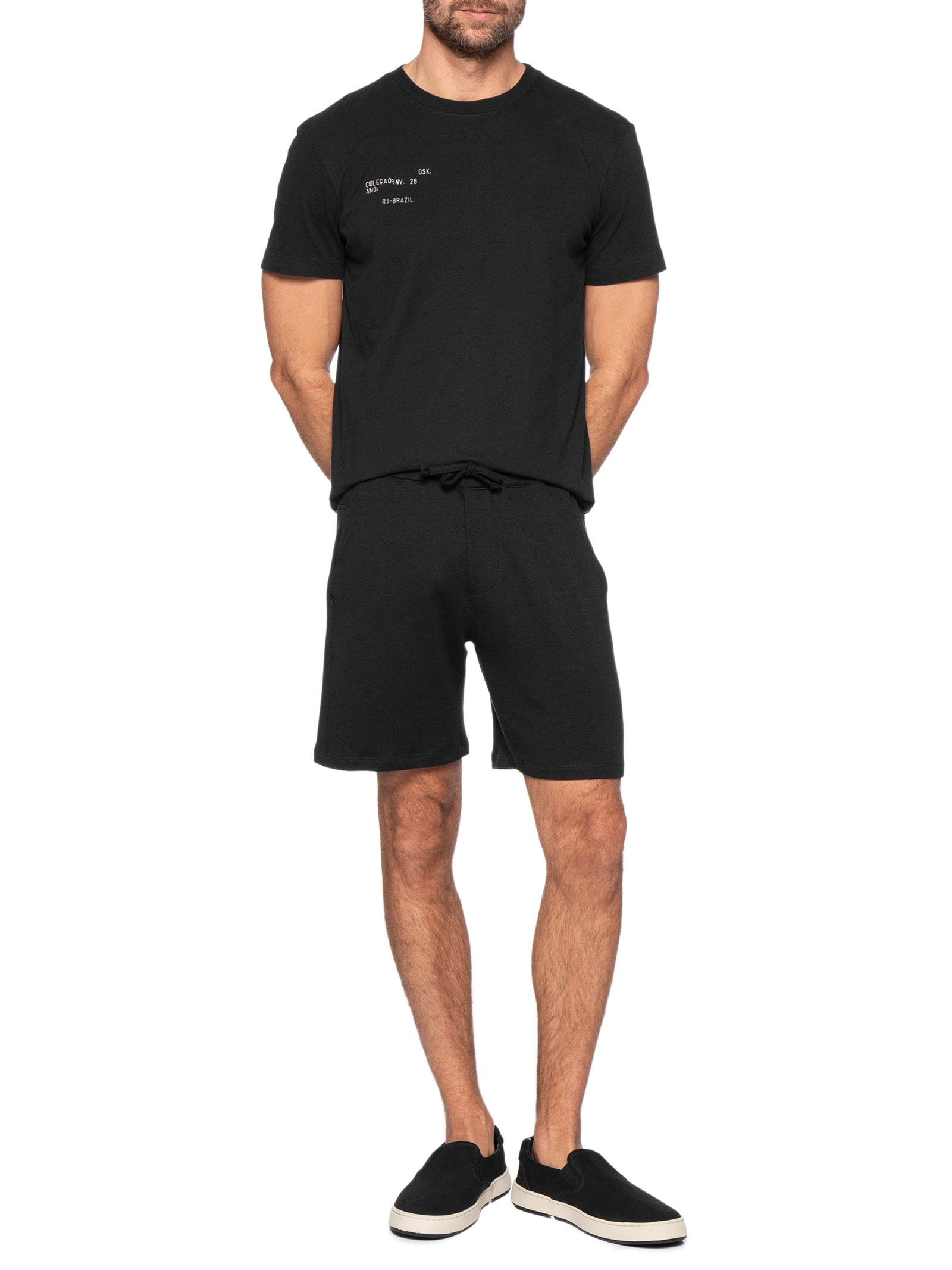 Camiseta Masculina Manga Curta Gola Careca Slim Vintage Carimbo Preto Osklen