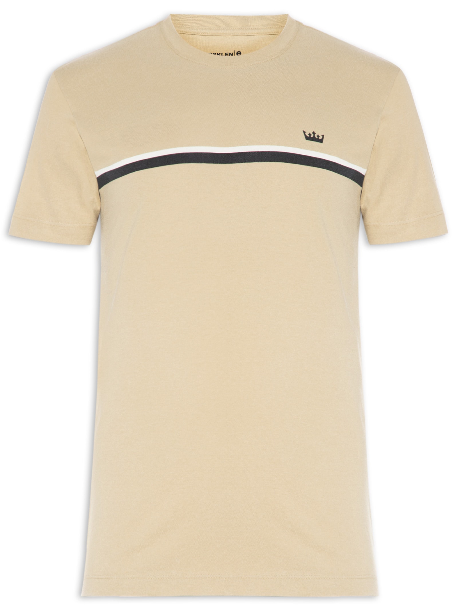 Camiseta Masculina Manga Curta Gola Careca Slim Vintage Listra Riva Coroa- Bege Osklen
