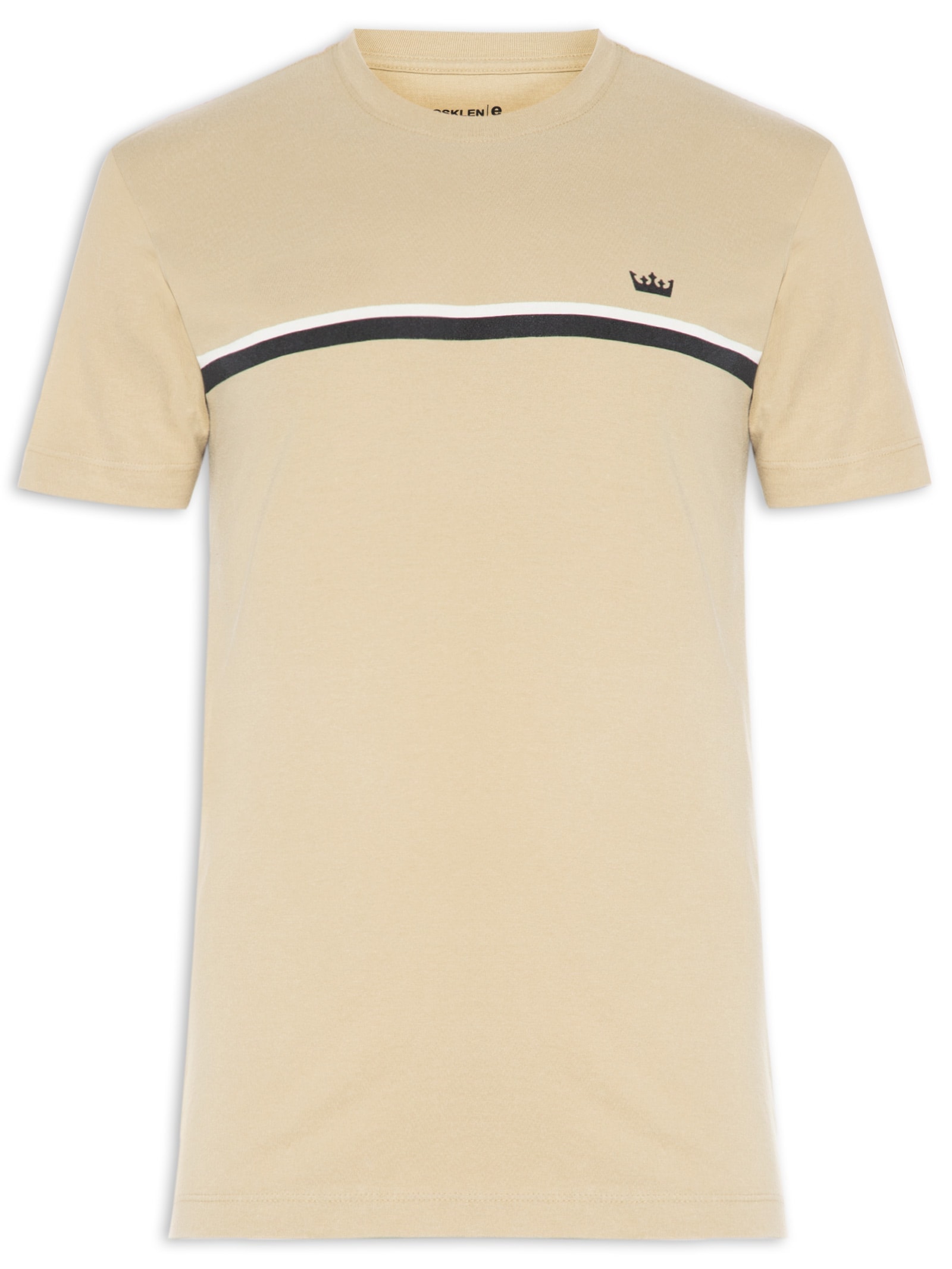 Camiseta Masculina Manga Curta Gola Careca Slim Vintage Listra Riva Coroa- Bege Osklen