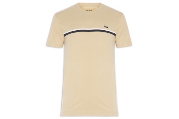 Camiseta Masculina Manga Curta Gola Careca Slim Vintage Listra Riva Coroa- Bege