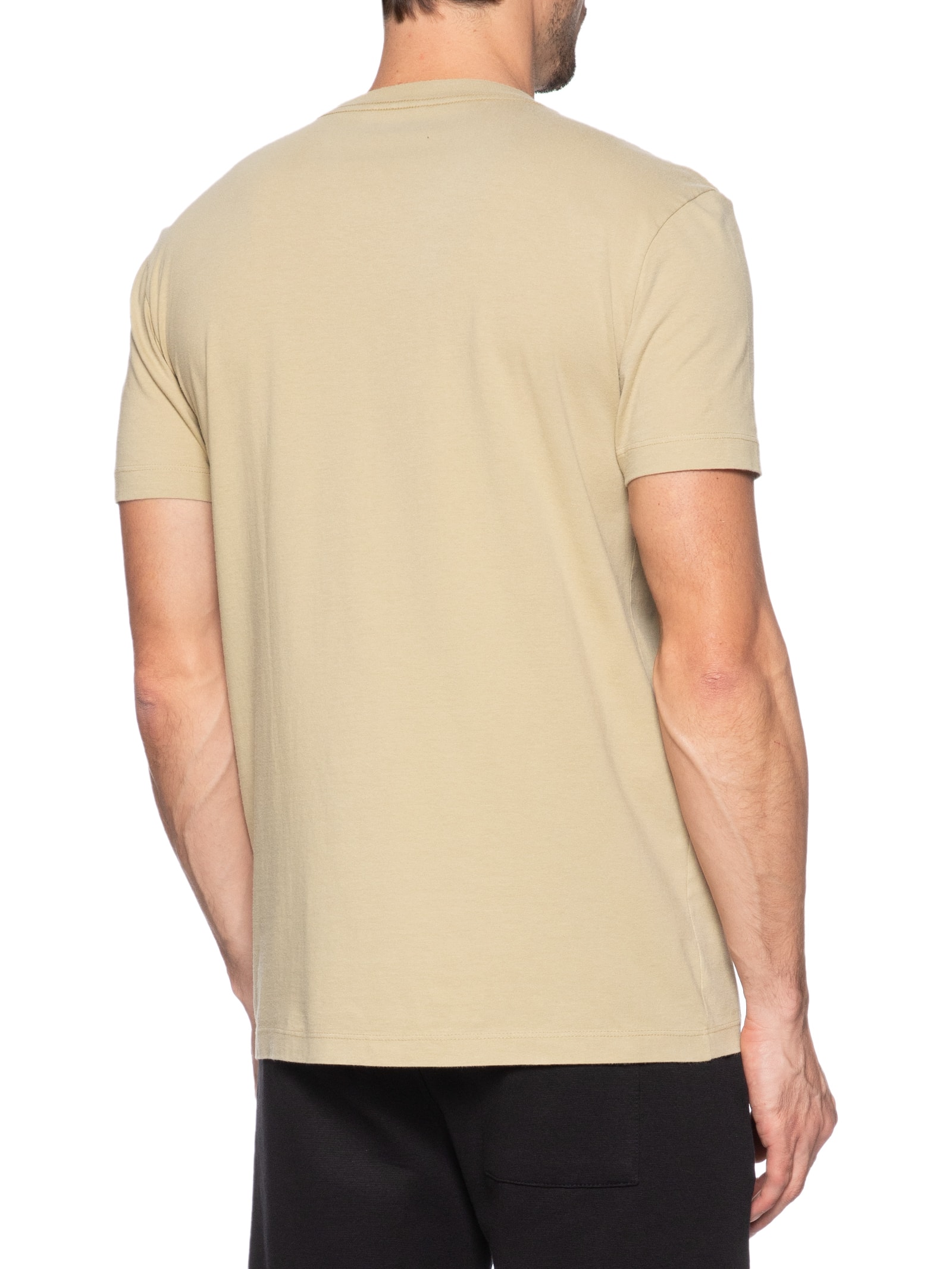 Camiseta Masculina Manga Curta Gola Careca Slim Vintage Listra Riva Coroa- Bege Osklen