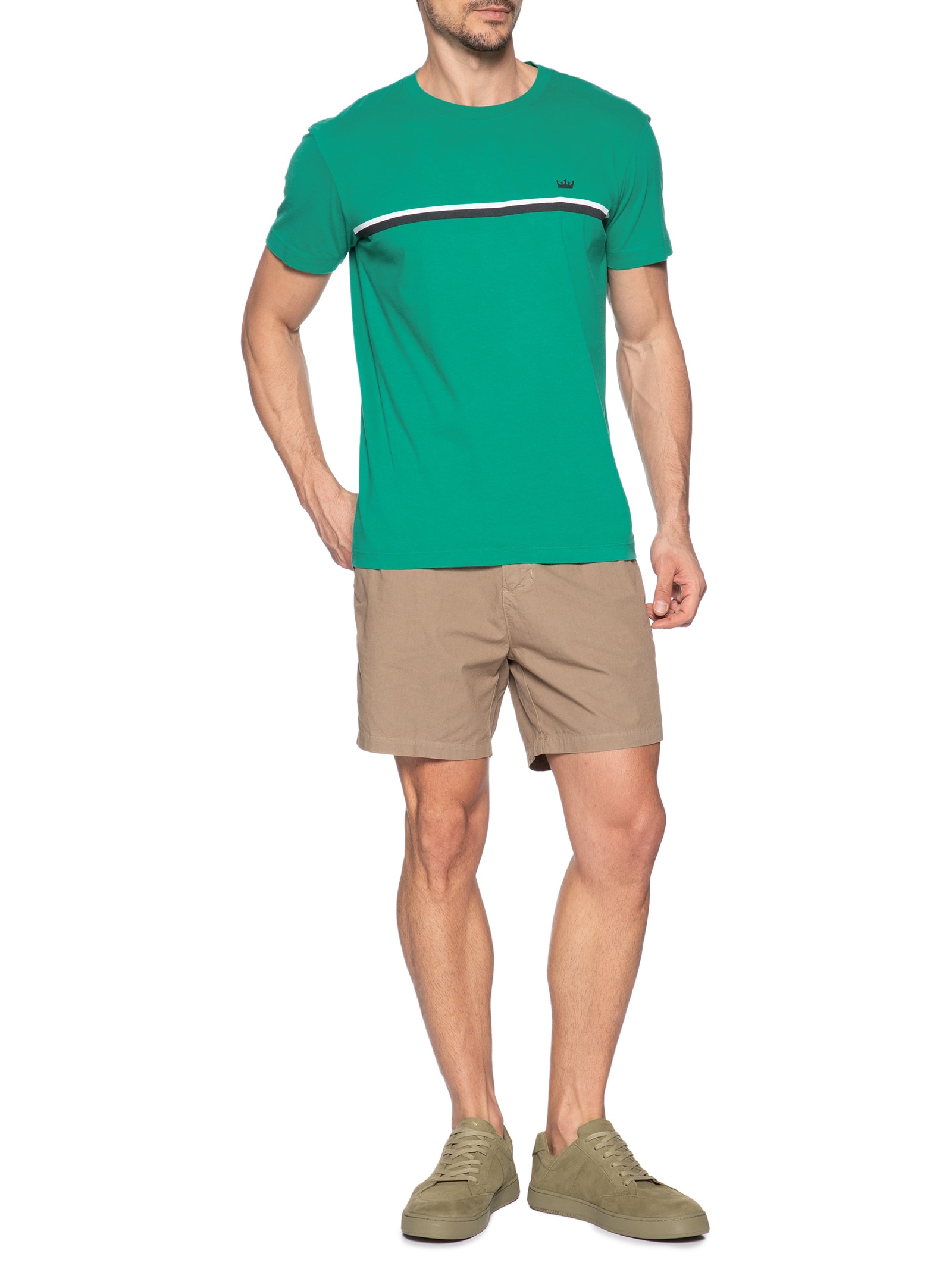 Camiseta Masculina Manga Curta Gola Careca Slim Vintage Listra Riva Coroa- Verde Osklen