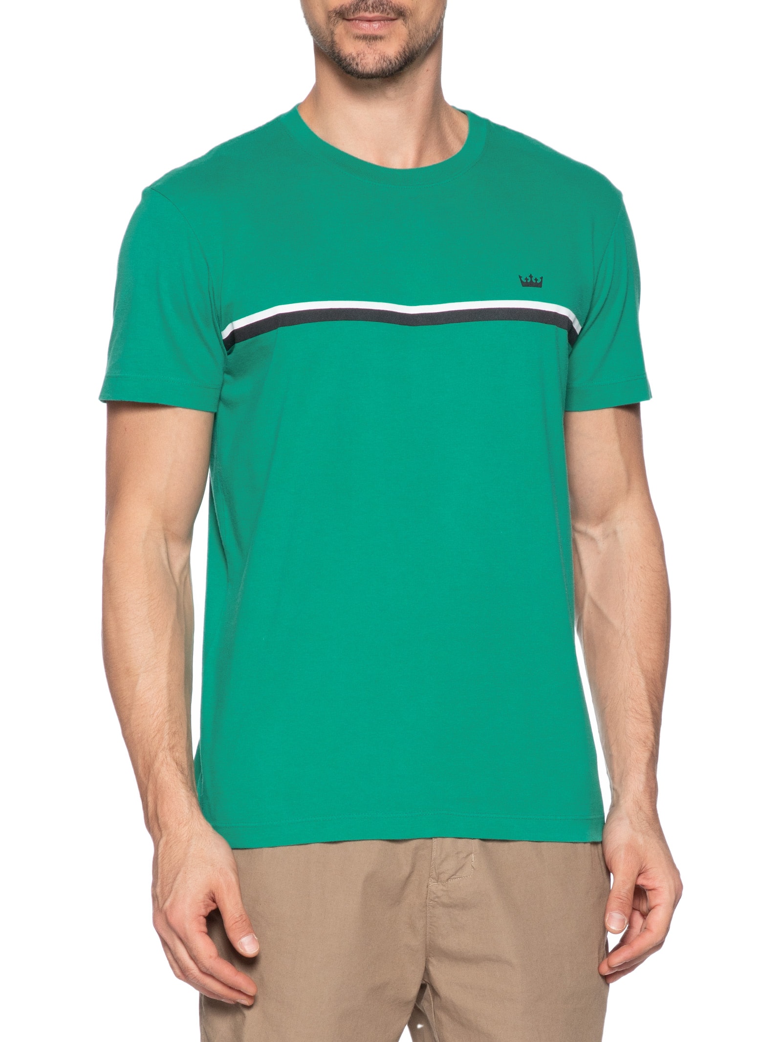 Camiseta Masculina Manga Curta Gola Careca Slim Vintage Listra Riva Coroa- Verde Osklen