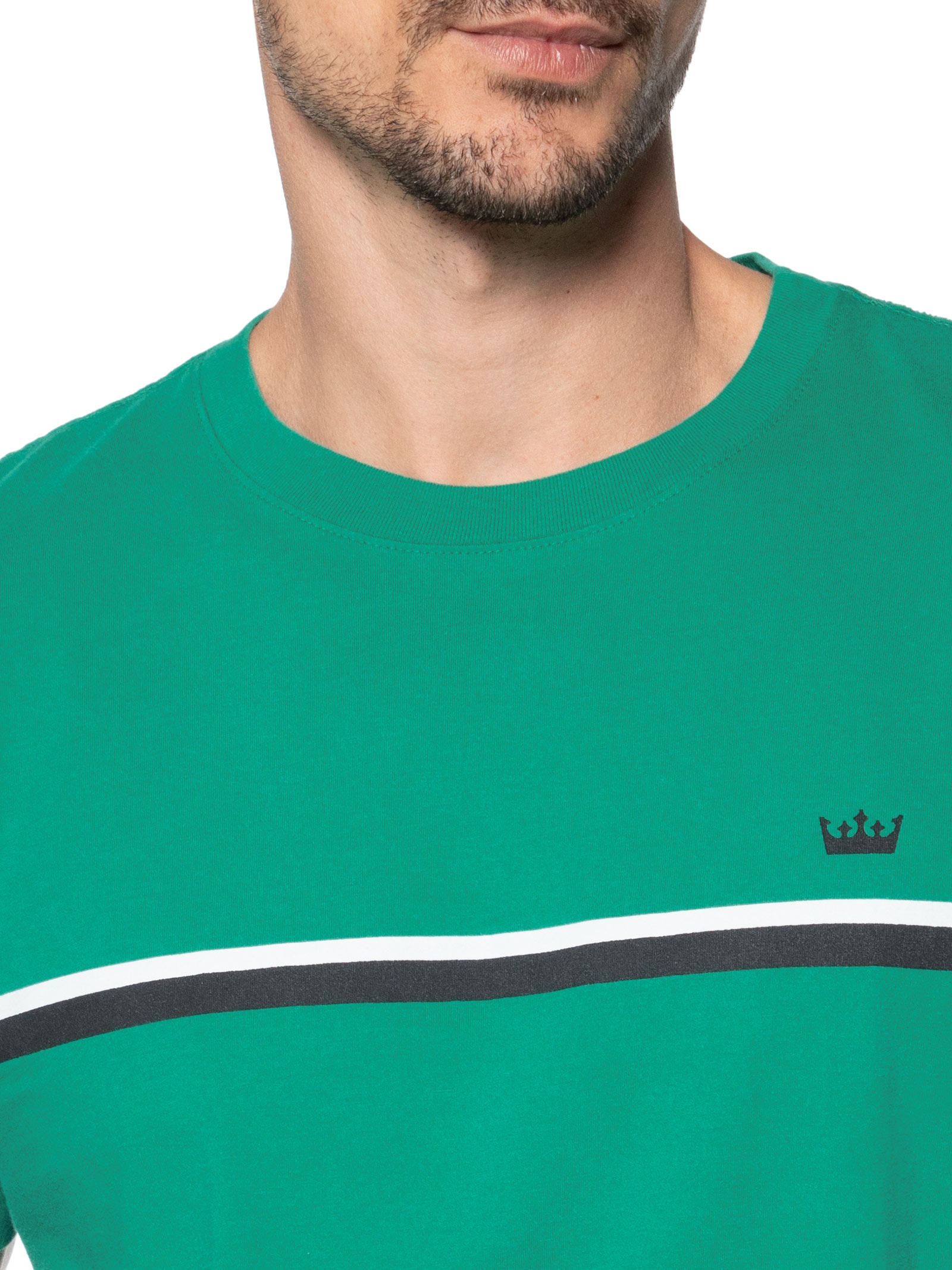 Camiseta Masculina Manga Curta Gola Careca Slim Vintage Listra Riva Coroa- Verde Osklen