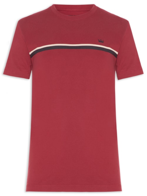 Camiseta Masculina Manga Curta Gola Careca Slim Vintage Listra Riva Coroa- Vermelho