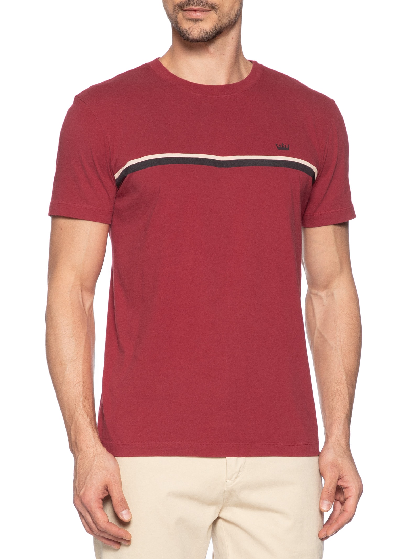 Camiseta Masculina Manga Curta Gola Careca Slim Vintage Listra Riva Coroa- Vermelho Osklen