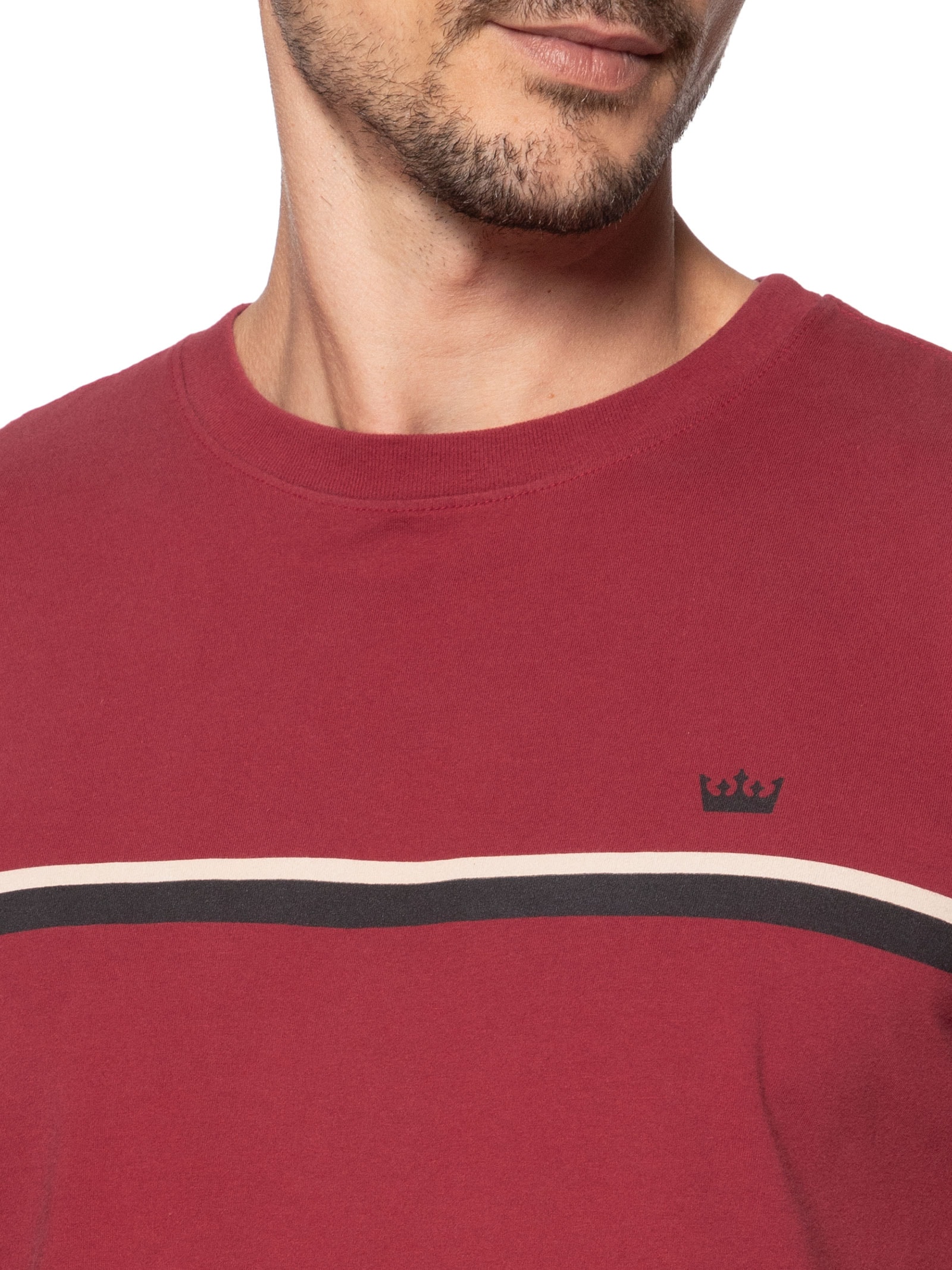 Camiseta Masculina Manga Curta Gola Careca Slim Vintage Listra Riva Coroa- Vermelho Osklen
