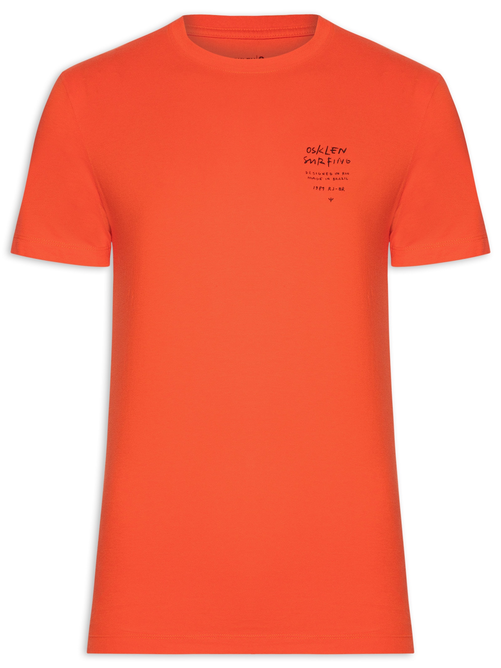Camiseta Masculina Manga Curta Gola Careca Slim Vintage Surf Handwriting Laranja Osklen