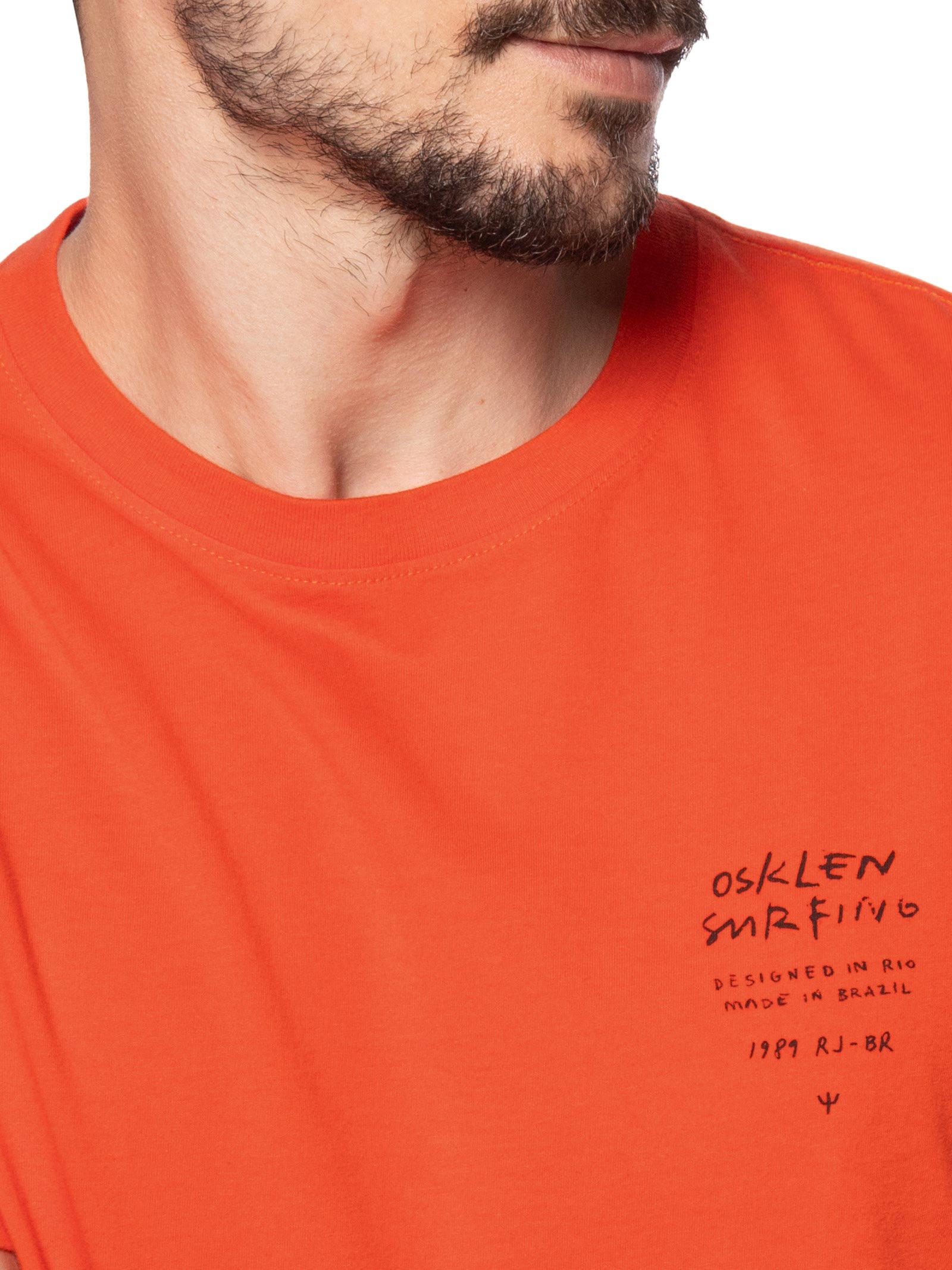 Camiseta Masculina Manga Curta Gola Careca Slim Vintage Surf Handwriting Laranja Osklen
