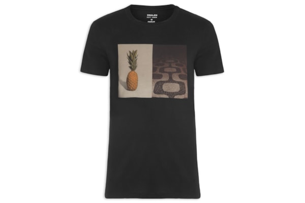 Camiseta Masculina Manga Curta Gola Careca Soft Used Abacaxi Calcadao - Preto