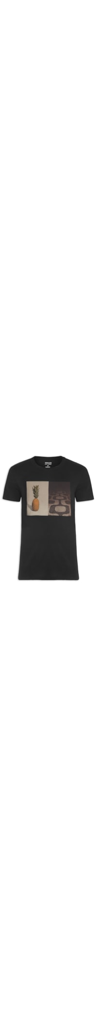 Camiseta Masculina Manga Curta Gola Careca Soft Used Abacaxi Calcadao - Preto