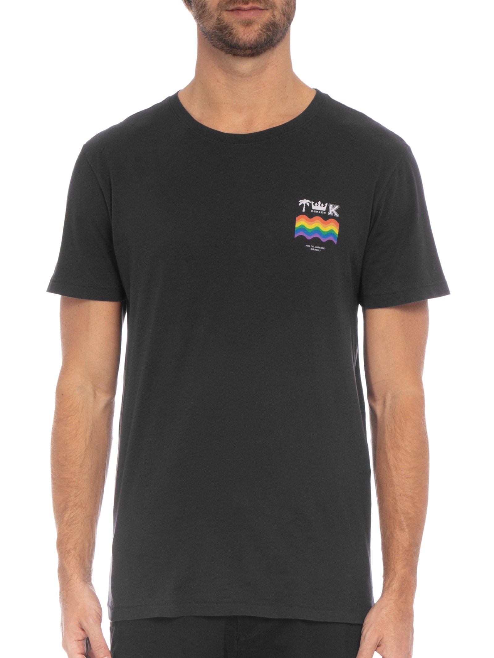 Camiseta Masculina Manga Curta Gola Careca Soft Used Brasao Color Preto Osklen