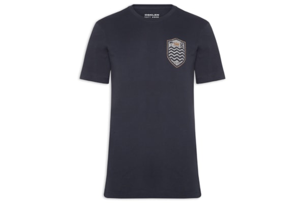 Camiseta Masculina Manga Curta Gola Careca Soft Used Brasão Gaze - Azul