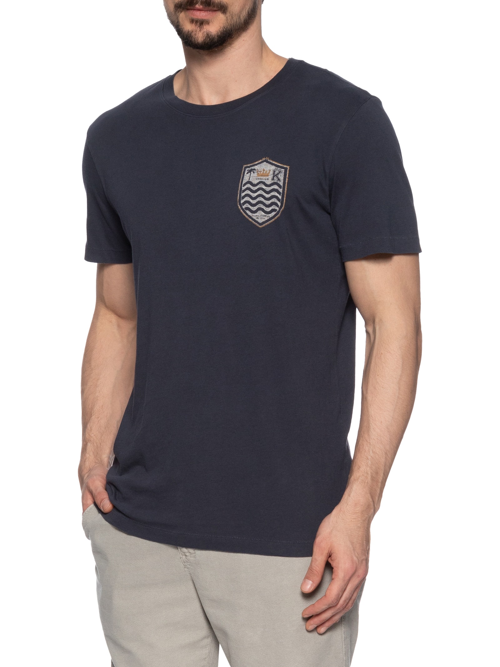 Camiseta Masculina Manga Curta Gola Careca Soft Used Brasão Gaze Azul Osklen